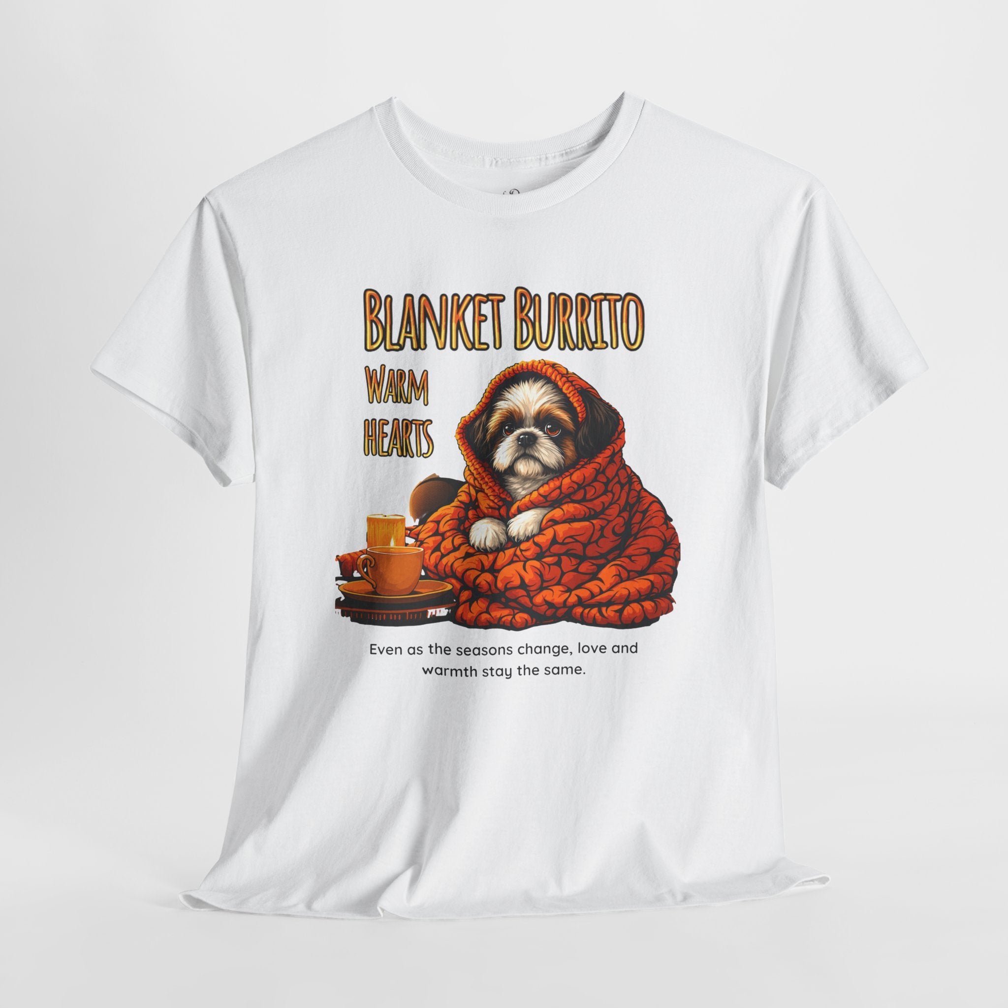 Unisex T-Shirt – Blanket Burrito, Warm Hearts: Cozy Fall Moments with Your Shih Tzu