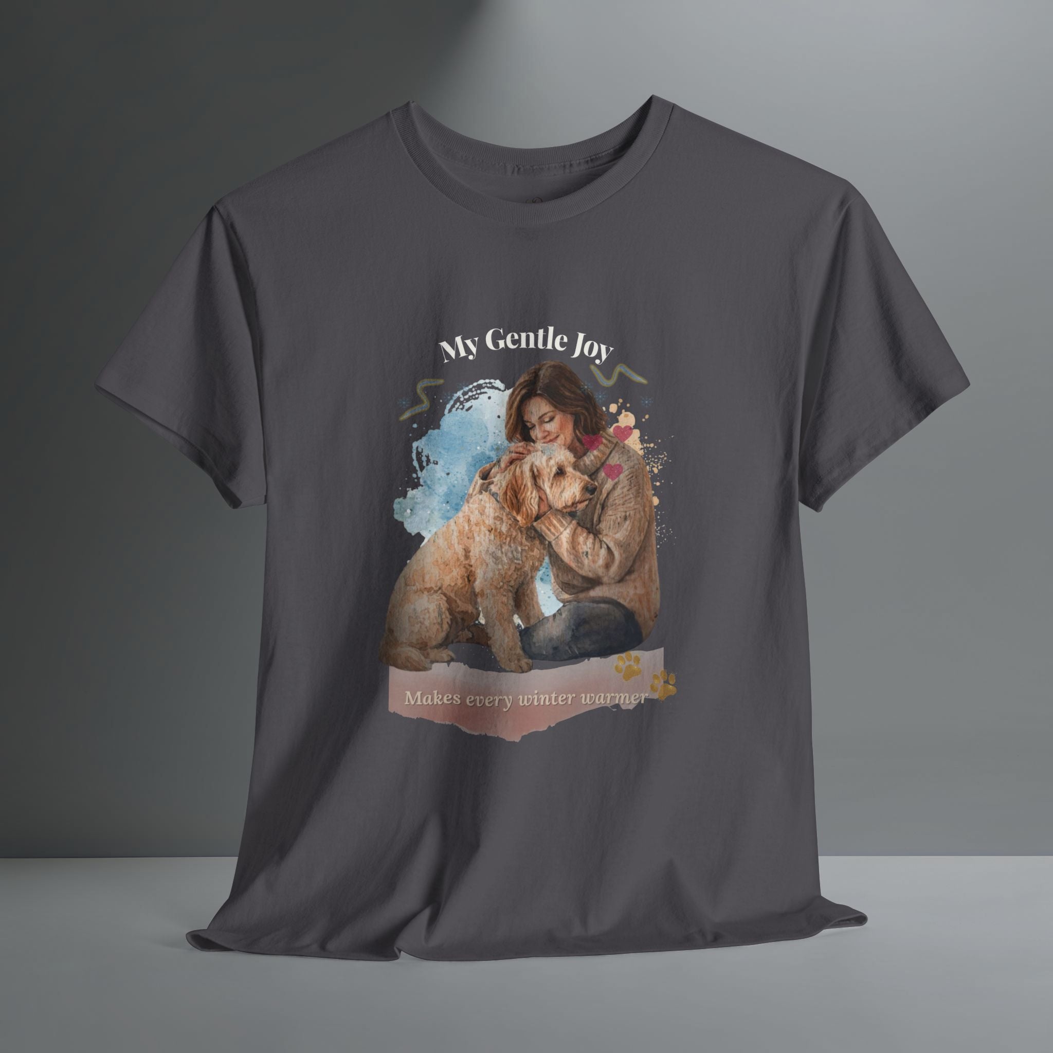 Unisex Personalized T-Shirt – My Gentle Joy: Custom Doodle (Goldendoodle/Labradoodle) Watercolor Winter Portrait