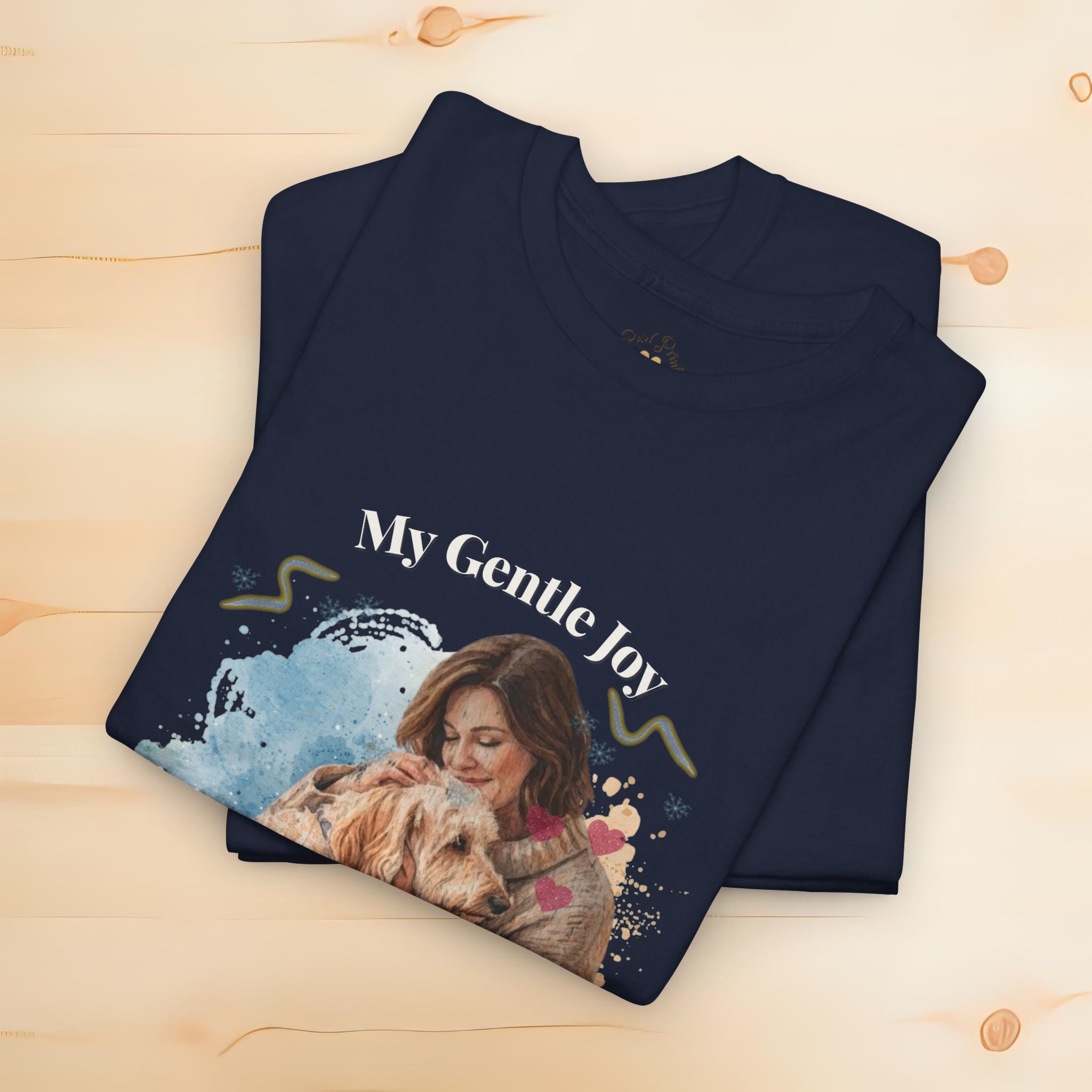 Unisex Personalized T-Shirt – My Gentle Joy: Custom Doodle (Goldendoodle/Labradoodle) Watercolor Winter Portrait