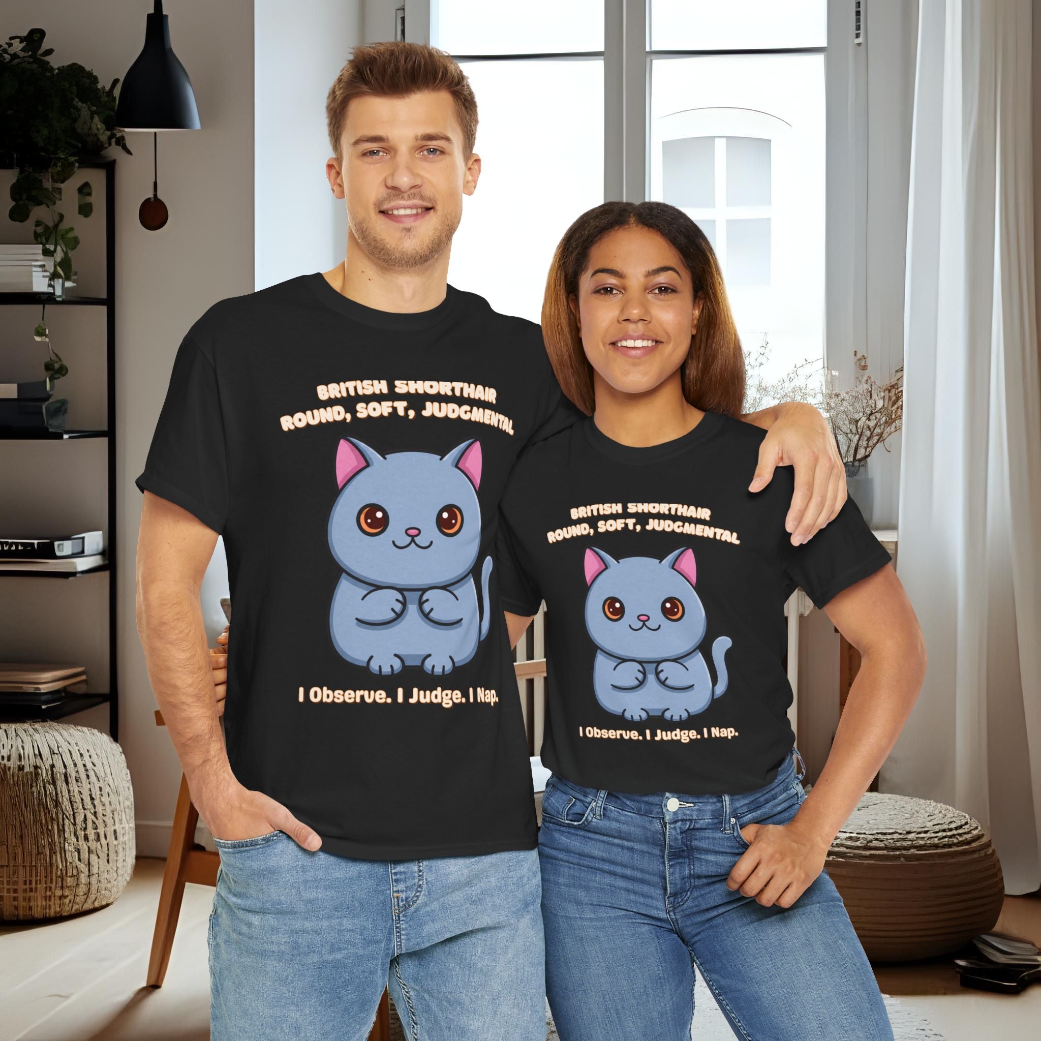 Unisex T-Shirt – Round, Soft, Judgmental: British Shorthair Everyday Moments Edition