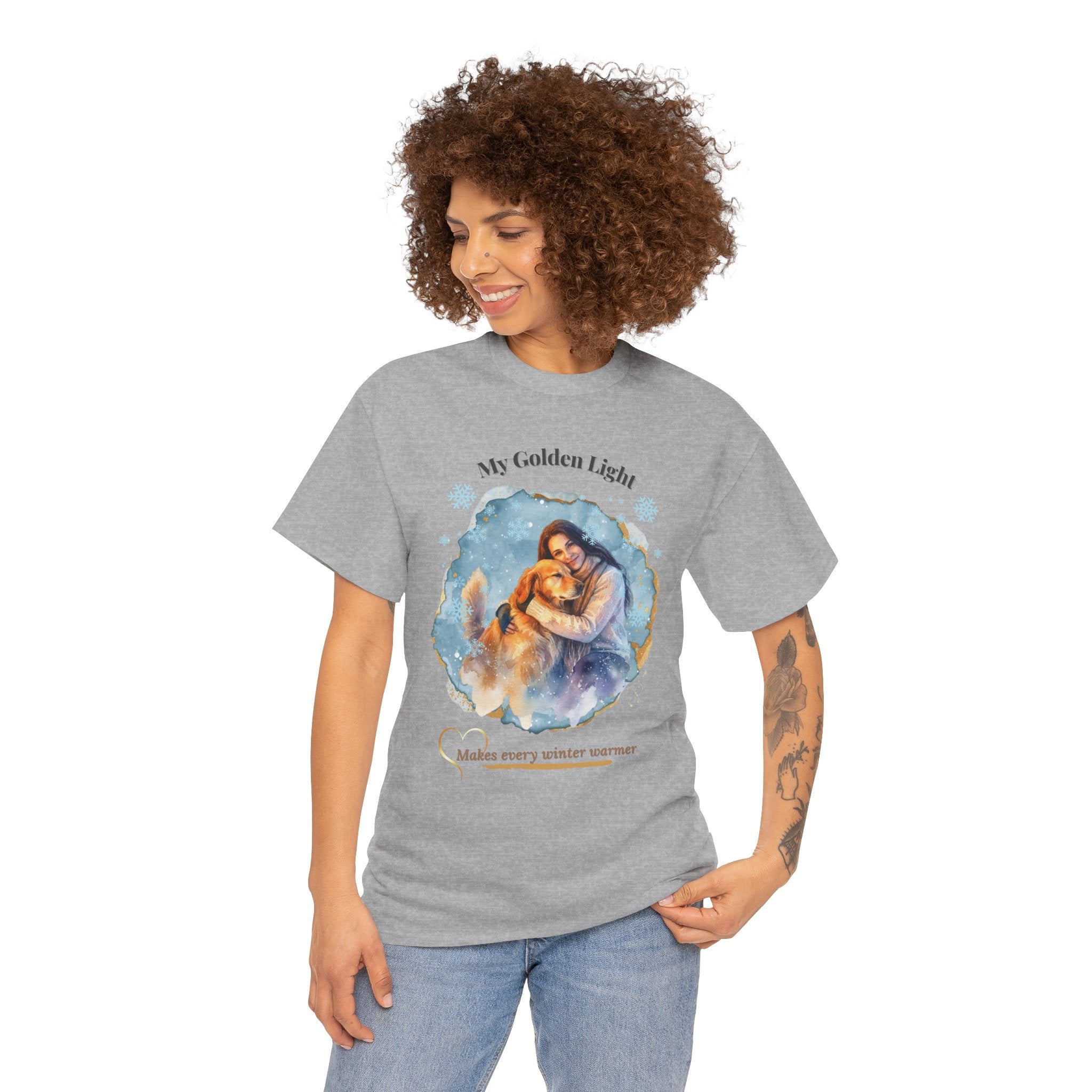 Unisex Personalized T-Shirt – My Golden Light: Custom Golden Retriever Watercolor Winter Portrait