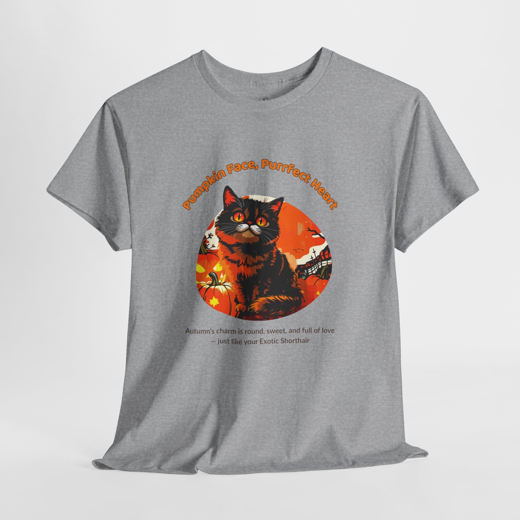 Unisex T-Shirt – Pumpkin Face, Purrfect Heart: Exotic Shorthair Fall Shirt