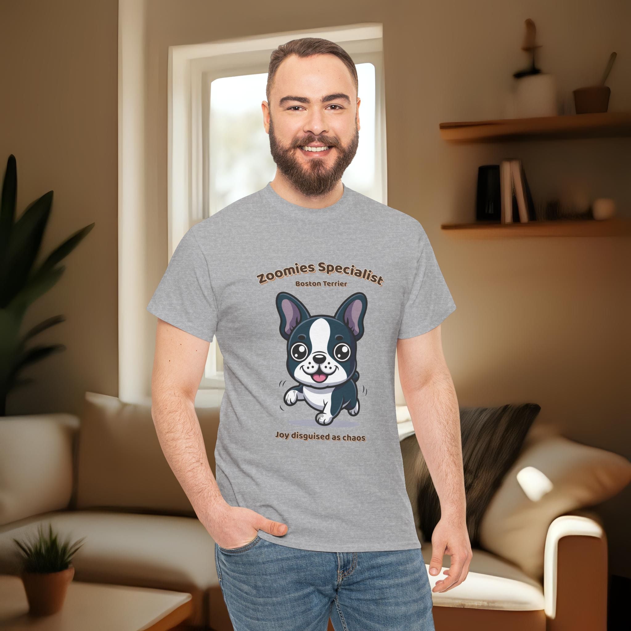 Unisex T-Shirt – Zoomies Specialist: Boston Terrier Everyday Moments Edition