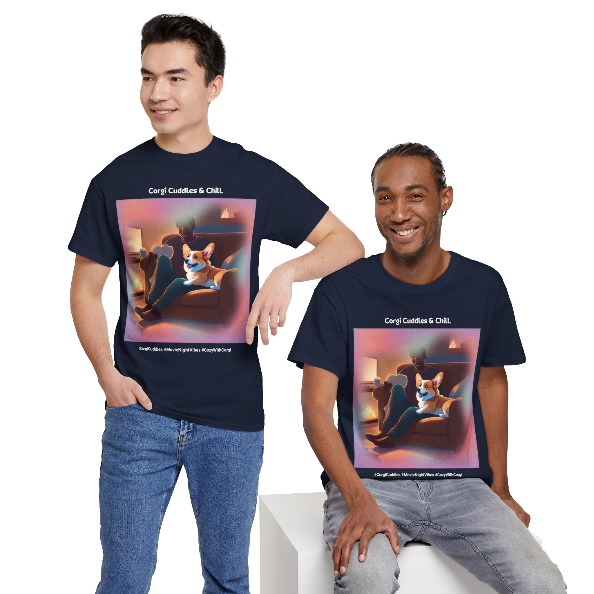 Men's - Corgi Cuddles & Chill: Cozy Movie Nights T-Shirt