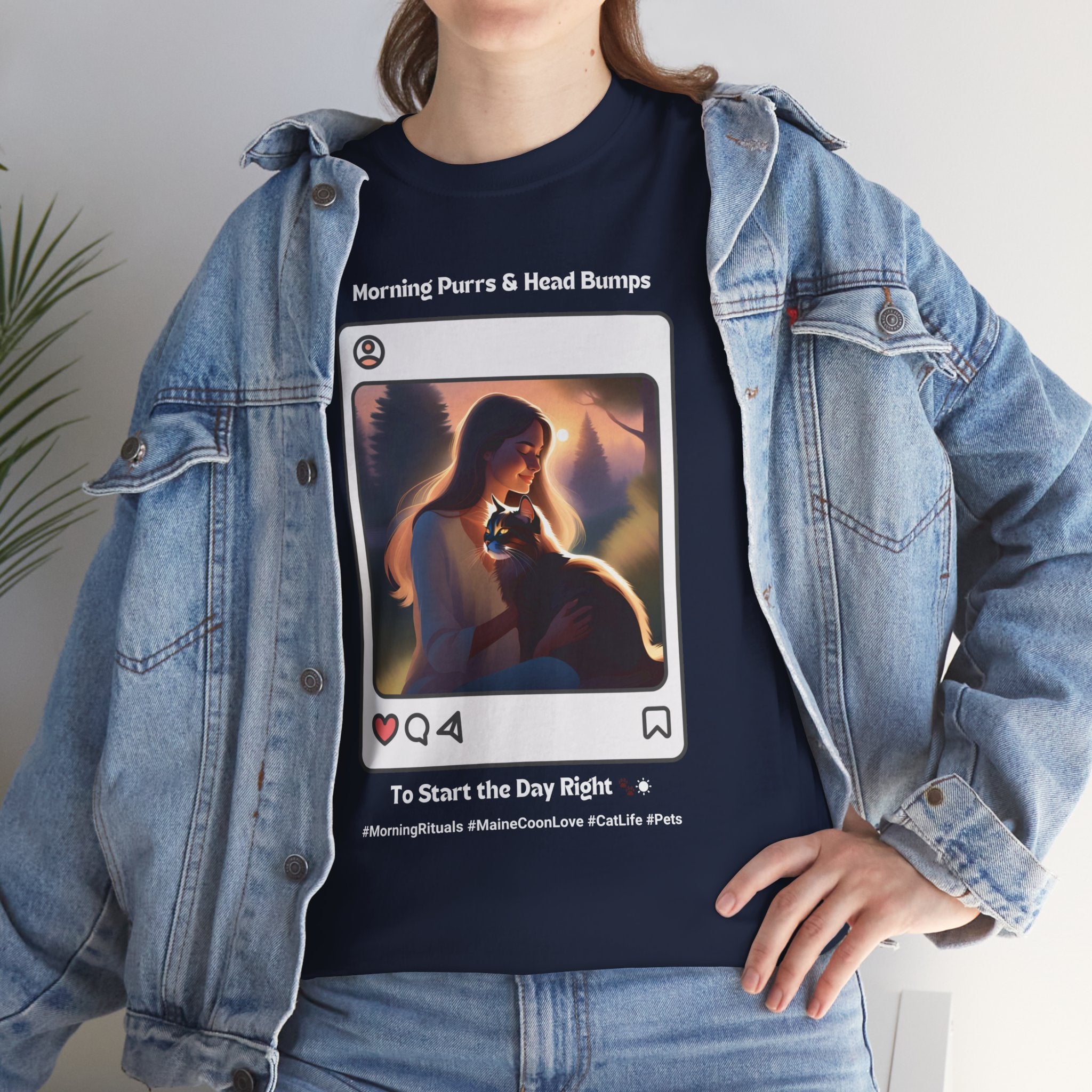 Women’s “Morning Purrs & Head Bumps” Maine Coon T‑Shirt – Uplifting Cat Mom Gift