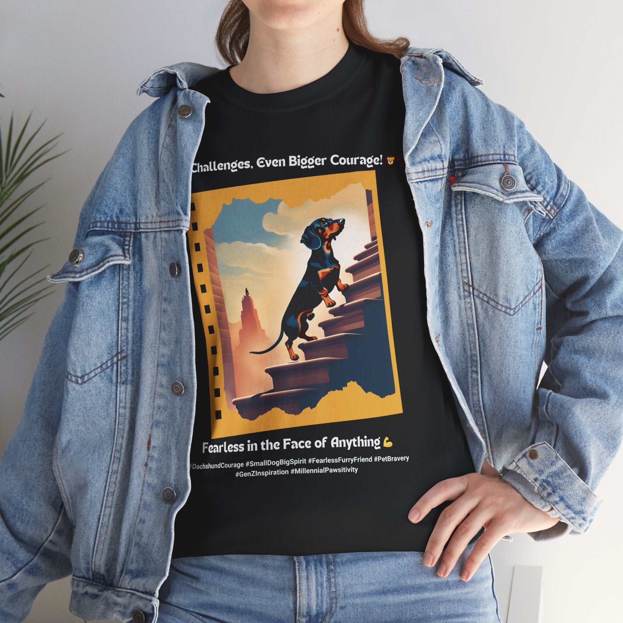 Unisex - Big Challenges, Even Bigger Courage: Dachshund Spirit T-Shirt