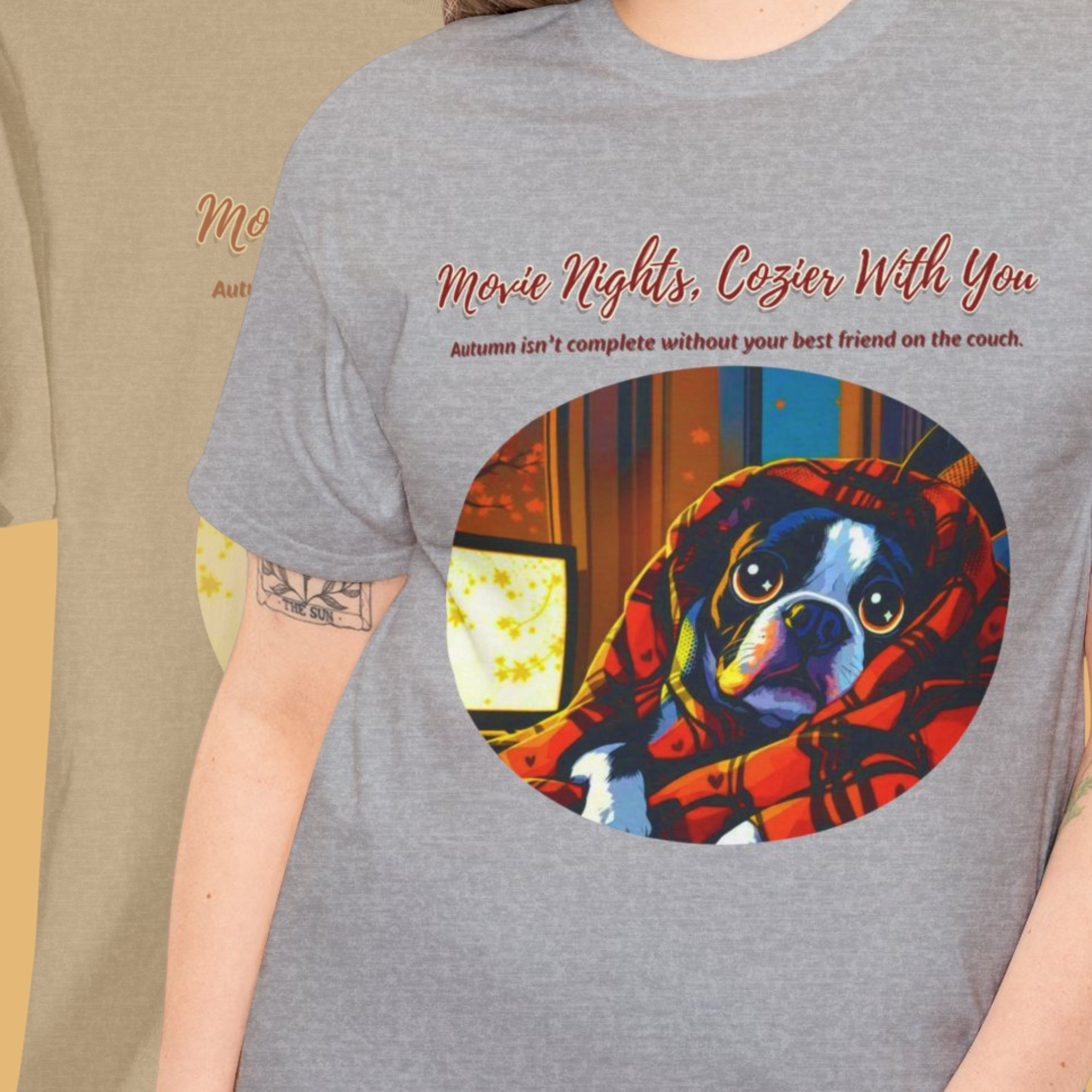 Unisex T-Shirt – Movie Nights, Cozier With You: Boston Terrier Fall Shirt