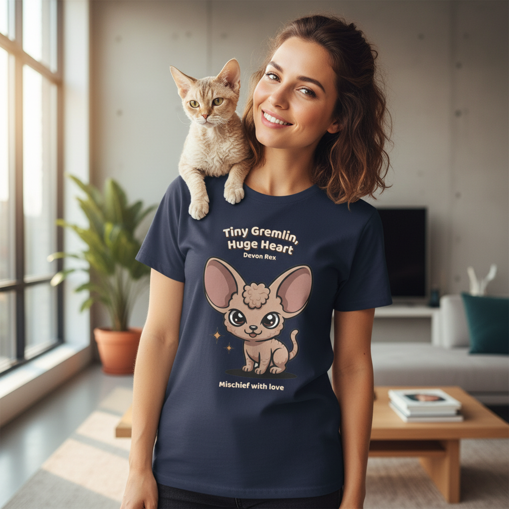 Unisex T-Shirt – Tiny Gremlin, Huge Heart: Devon Rex Everyday Moments Edition