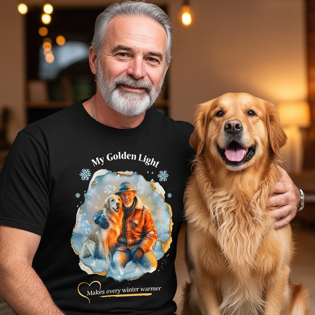 Unisex Personalized T-Shirt – My Golden Light: Custom Golden Retriever Watercolor Winter Portrait