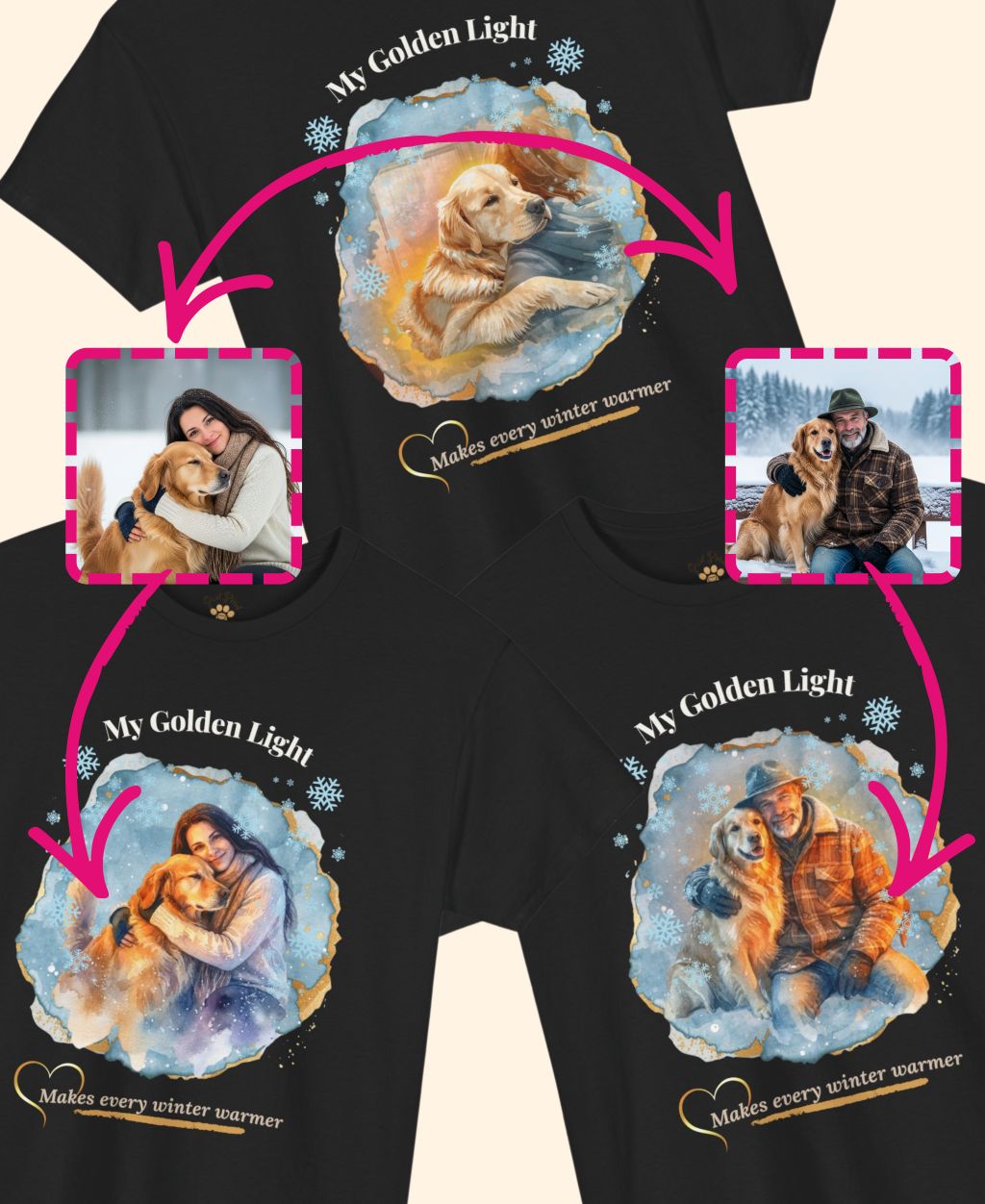 Unisex Personalized T-Shirt – My Golden Light: Custom Golden Retriever Watercolor Winter Portrait