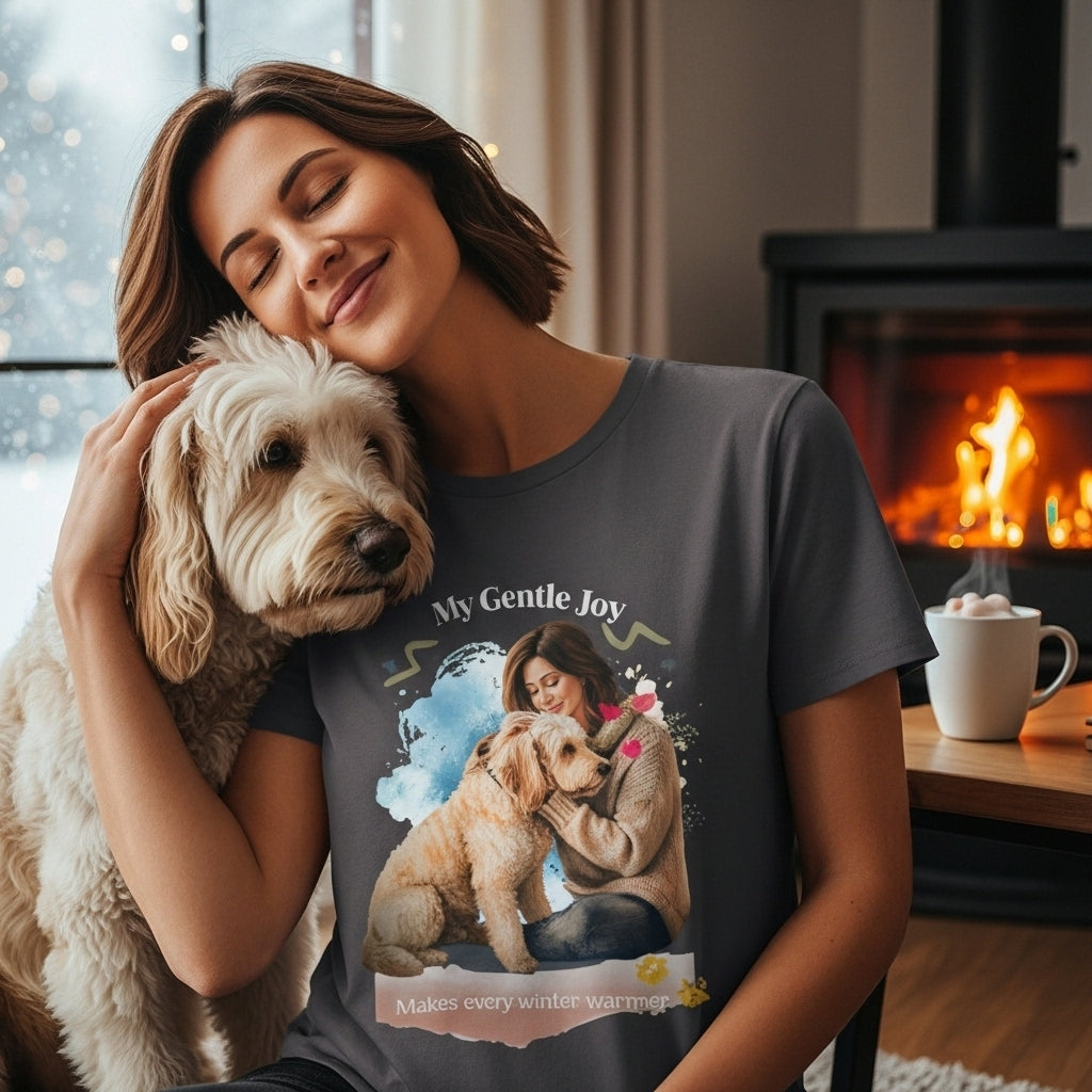 Unisex Personalized T-Shirt – My Gentle Joy: Custom Doodle (Goldendoodle/Labradoodle) Watercolor Winter Portrait