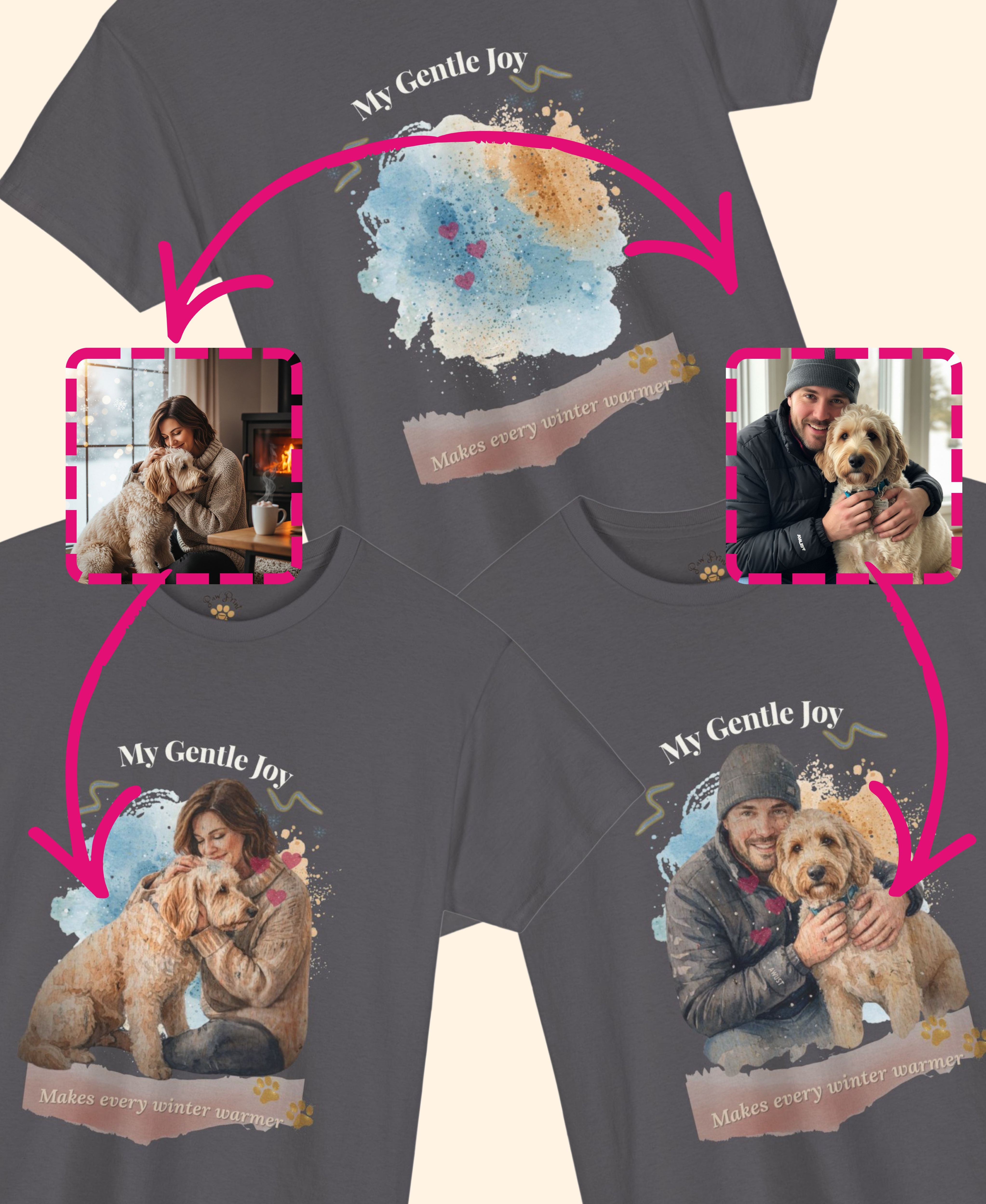 Unisex Personalized T-Shirt – My Gentle Joy: Custom Doodle (Goldendoodle/Labradoodle) Watercolor Winter Portrait