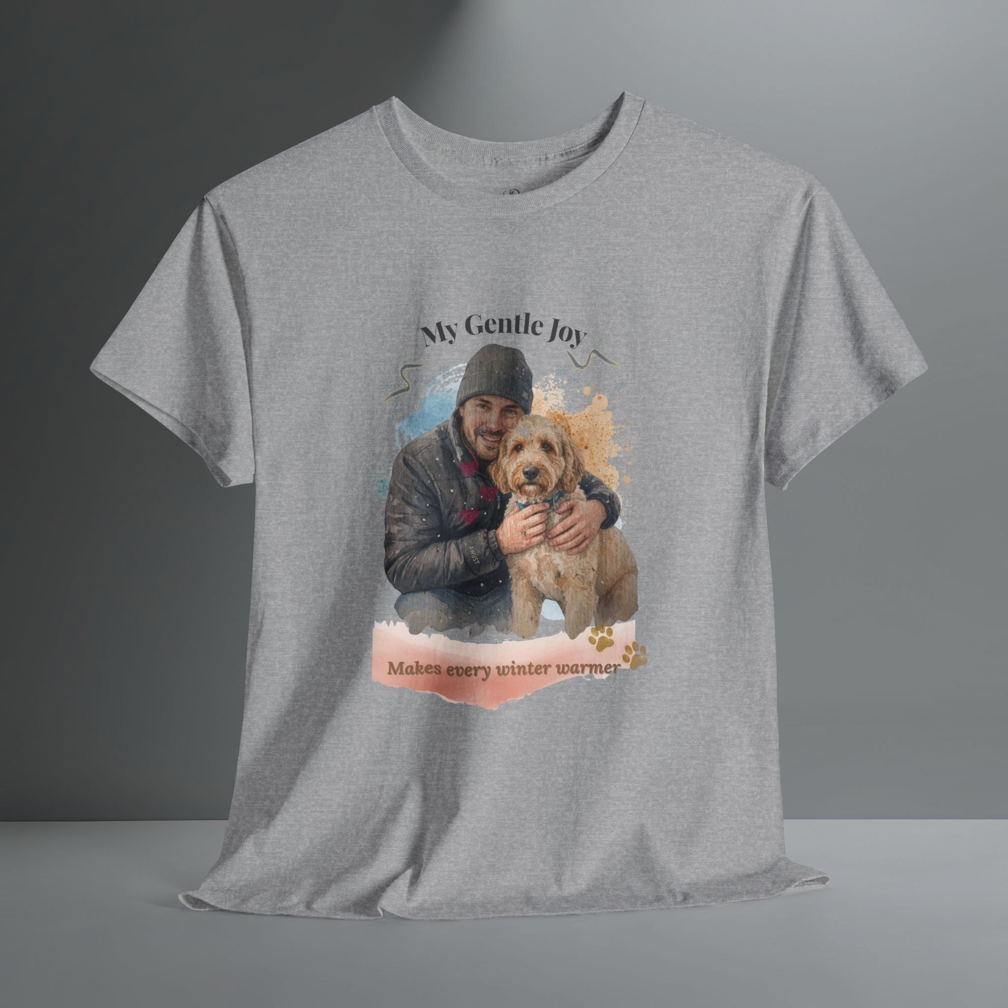 Unisex Personalized T-Shirt – My Gentle Joy: Custom Doodle (Goldendoodle/Labradoodle) Watercolor Winter Portrait