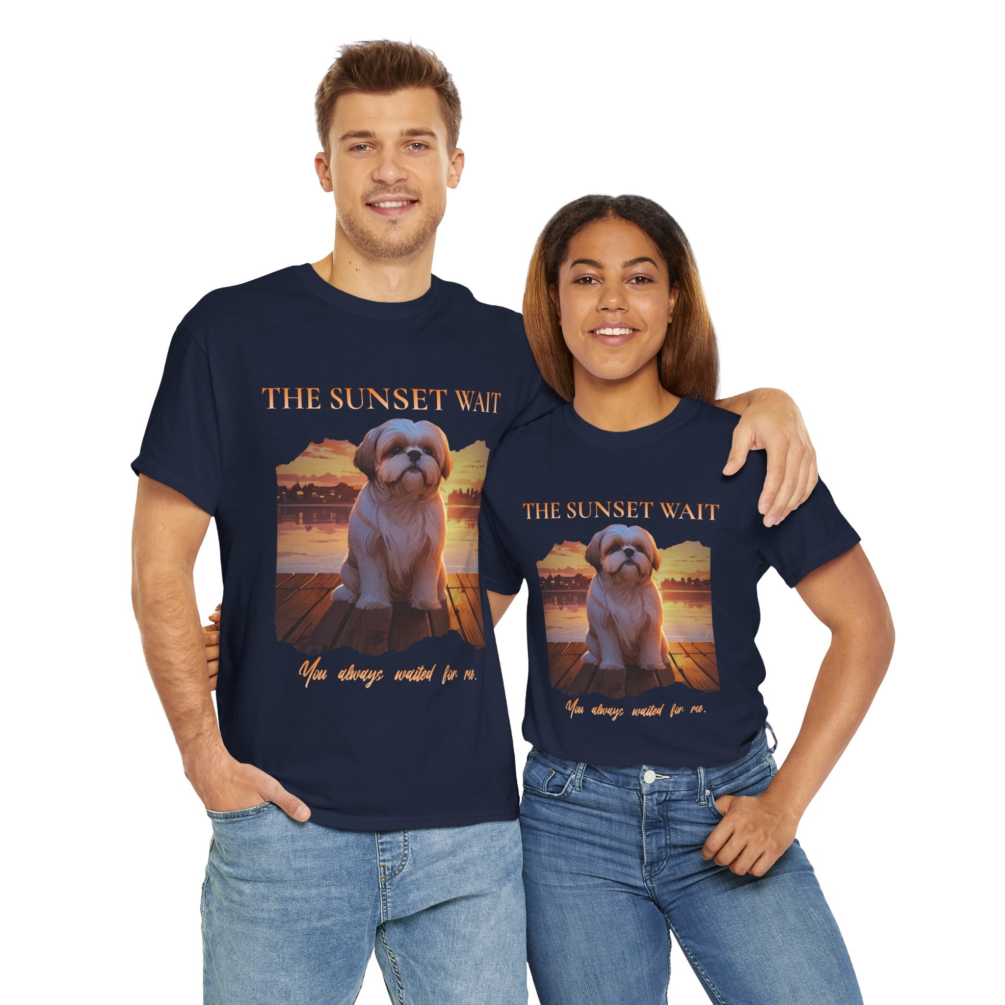 Unisex “The Sunset Wait” Shih Tzu T-Shirt – Sentimental Pet Lover Tee, Late Summer Edition