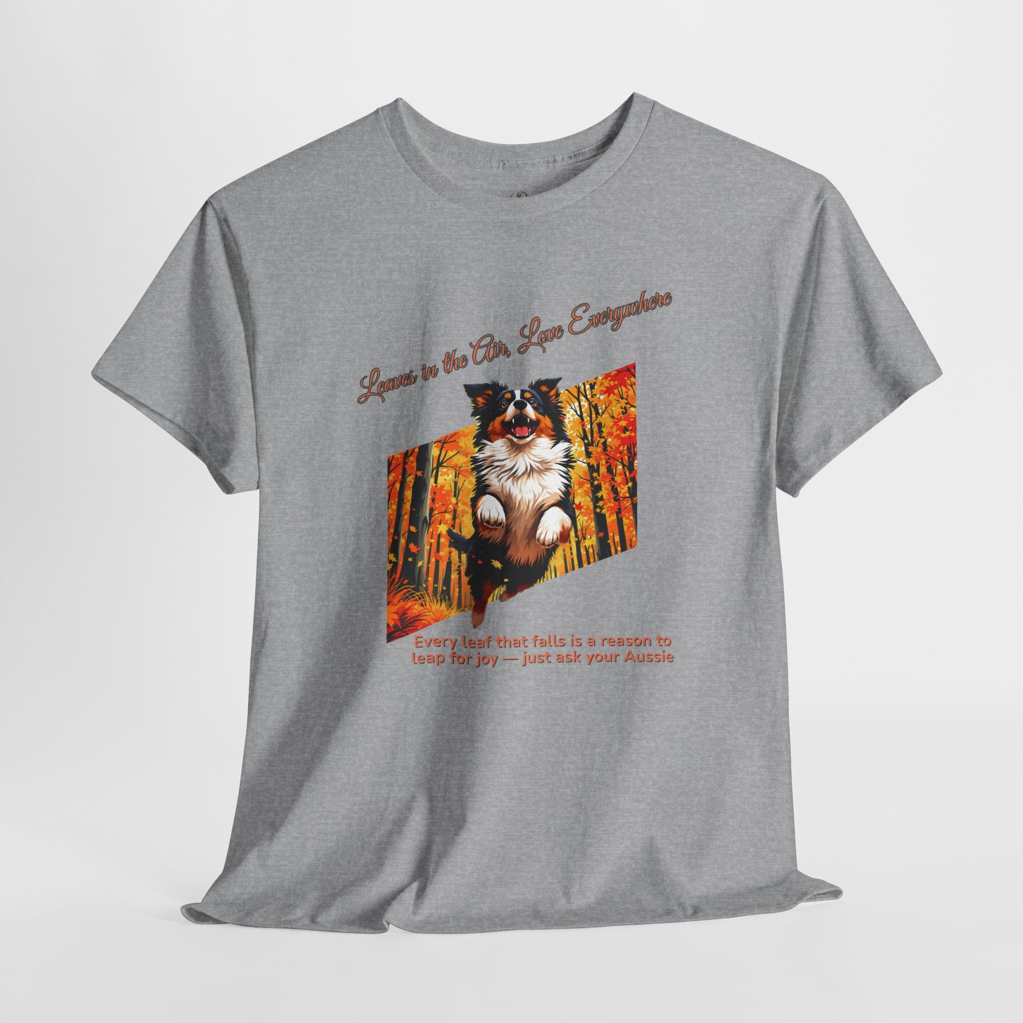 Unisex T-Shirt – Leaves in the Air, Love Everywhere: Australian Shepherd Autumn Shirt