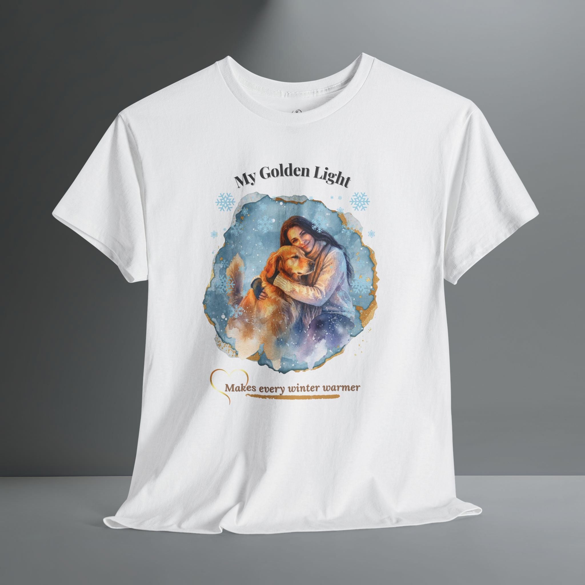 Unisex Personalized T-Shirt – My Golden Light: Custom Golden Retriever Watercolor Winter Portrait