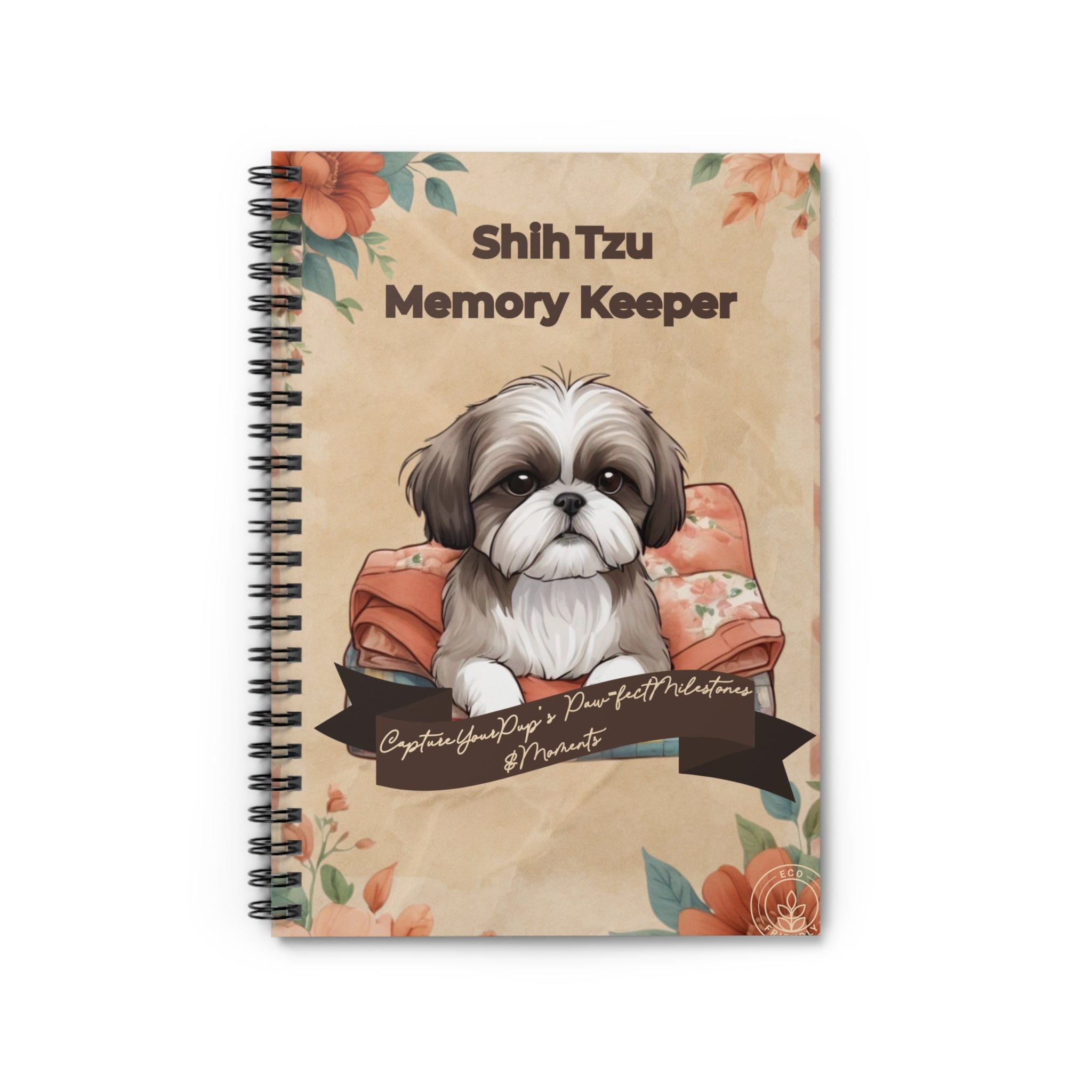 Shih Tzu Memory Keeper Notebook, Dog Lover Journal, Pet Memory Book, Cute Floral Spiral Notebook, Gift for Dog Owners