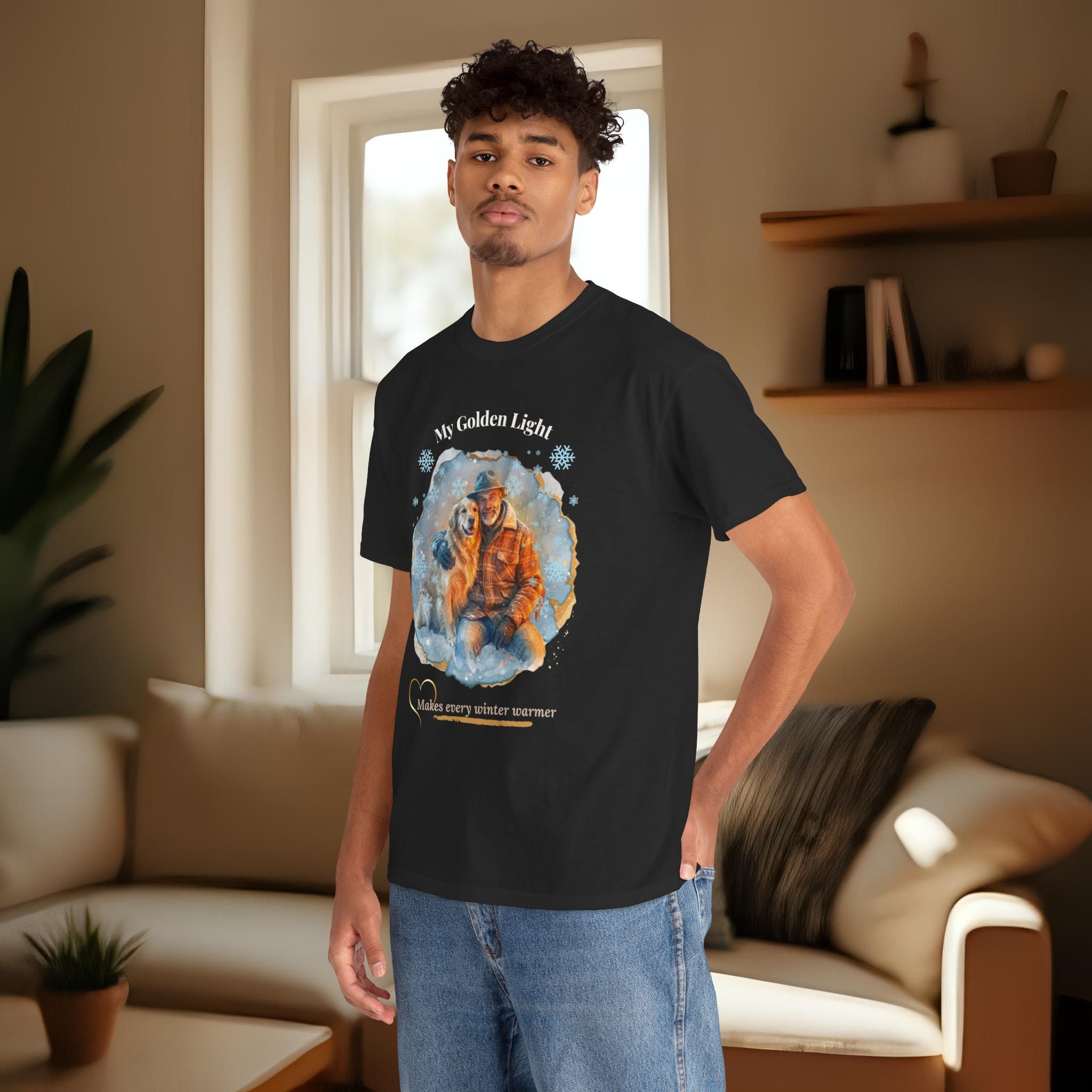 Unisex Personalized T-Shirt – My Golden Light: Custom Golden Retriever Watercolor Winter Portrait