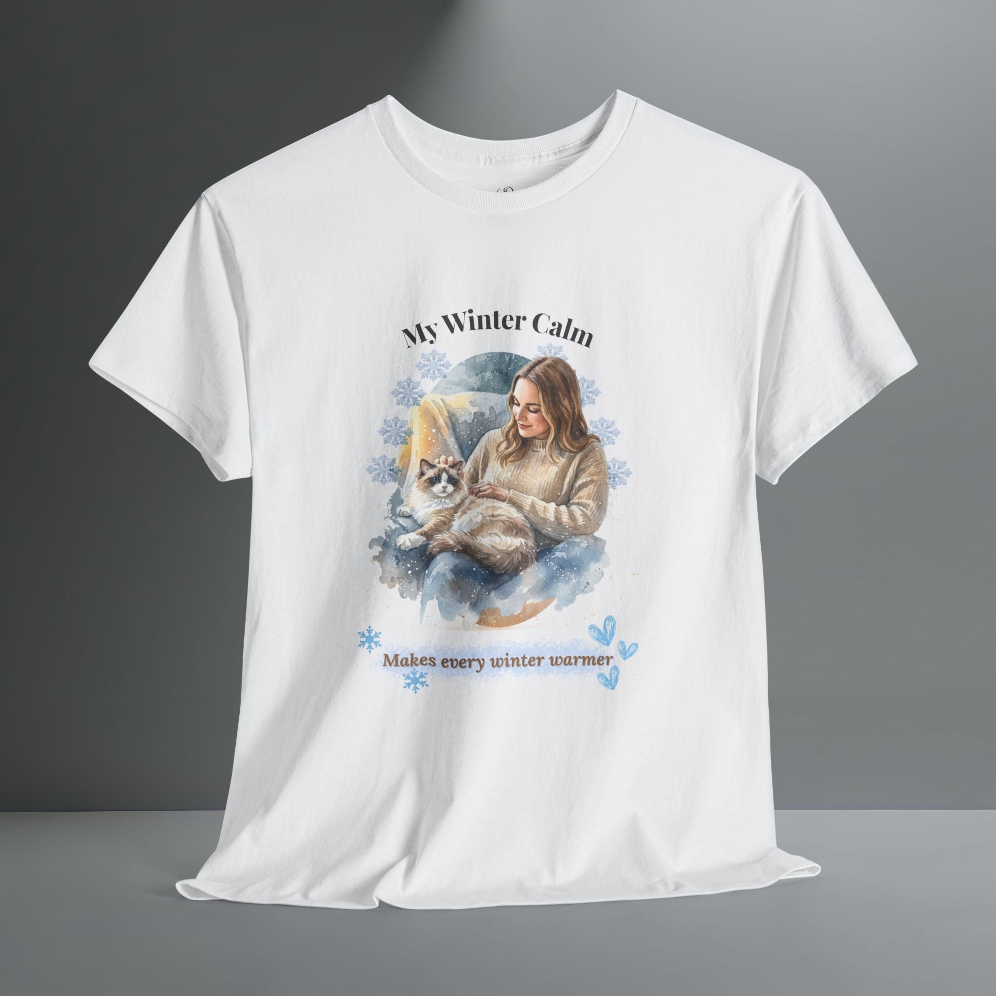 Unisex Personalized T-Shirt – My Winter Calm: Custom Ragdoll Watercolor Winter Portrait