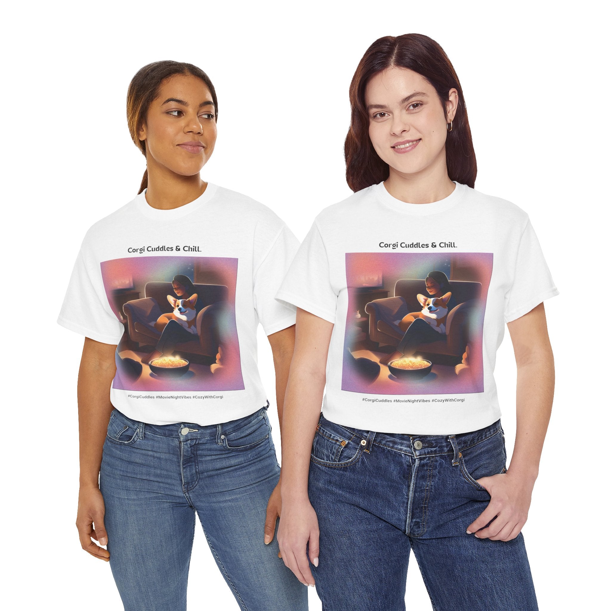 Women's - Corgi Cuddles & Chill: Cozy Movie Nights T-Shirt