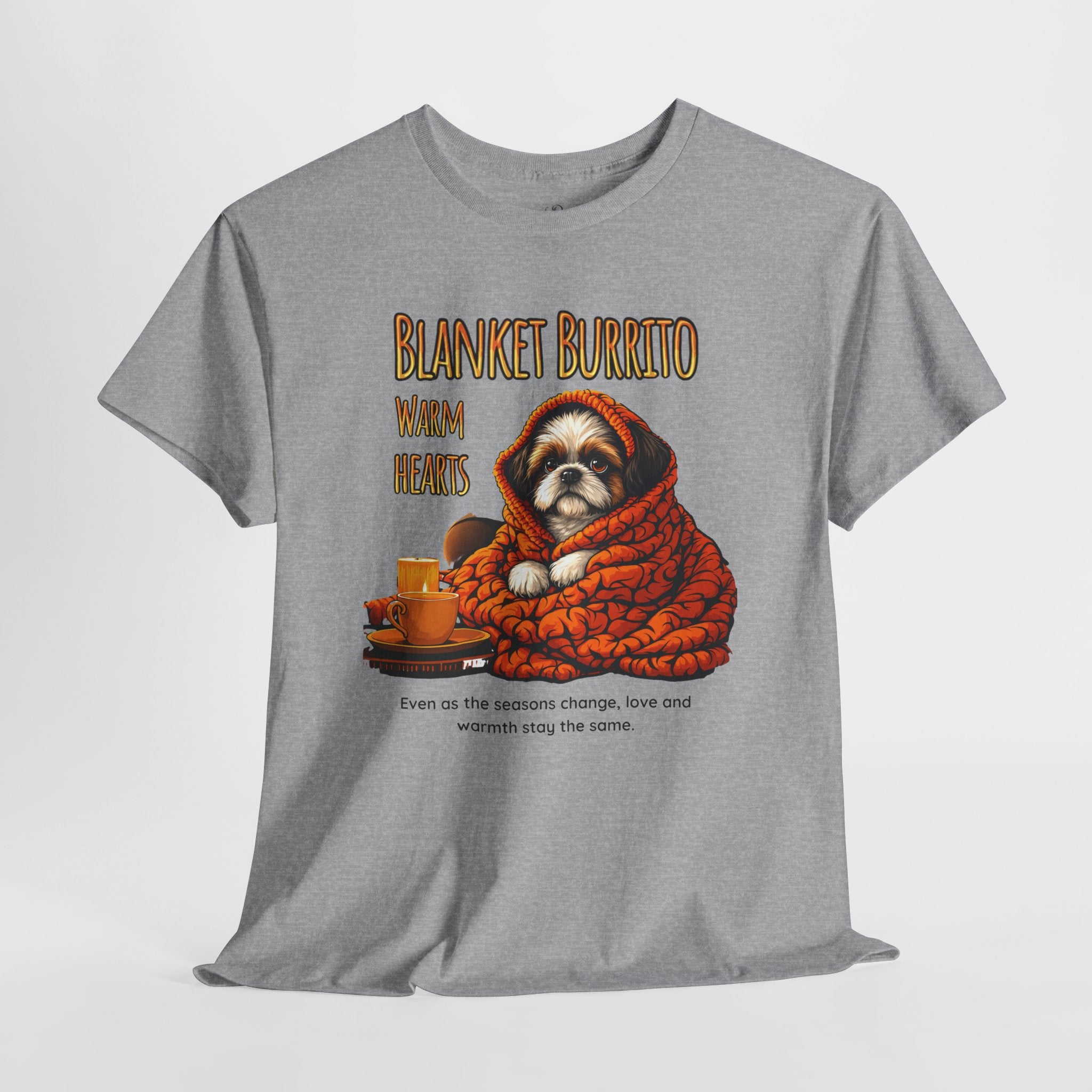 Unisex T-Shirt – Blanket Burrito, Warm Hearts: Cozy Fall Moments with Your Shih Tzu