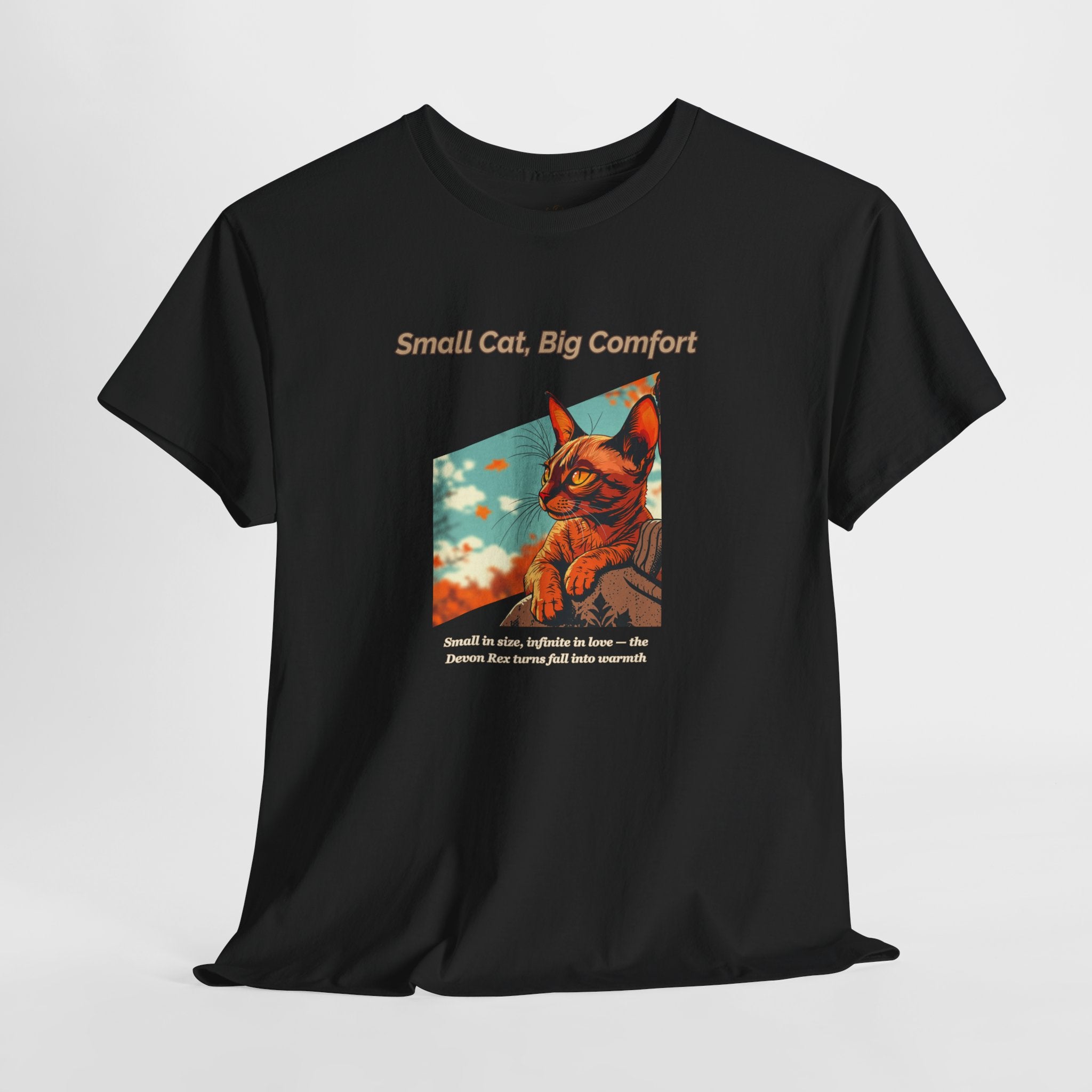 Unisex T-Shirt – Small Cat, Big Comfort: Devon Rex Fall Shirt