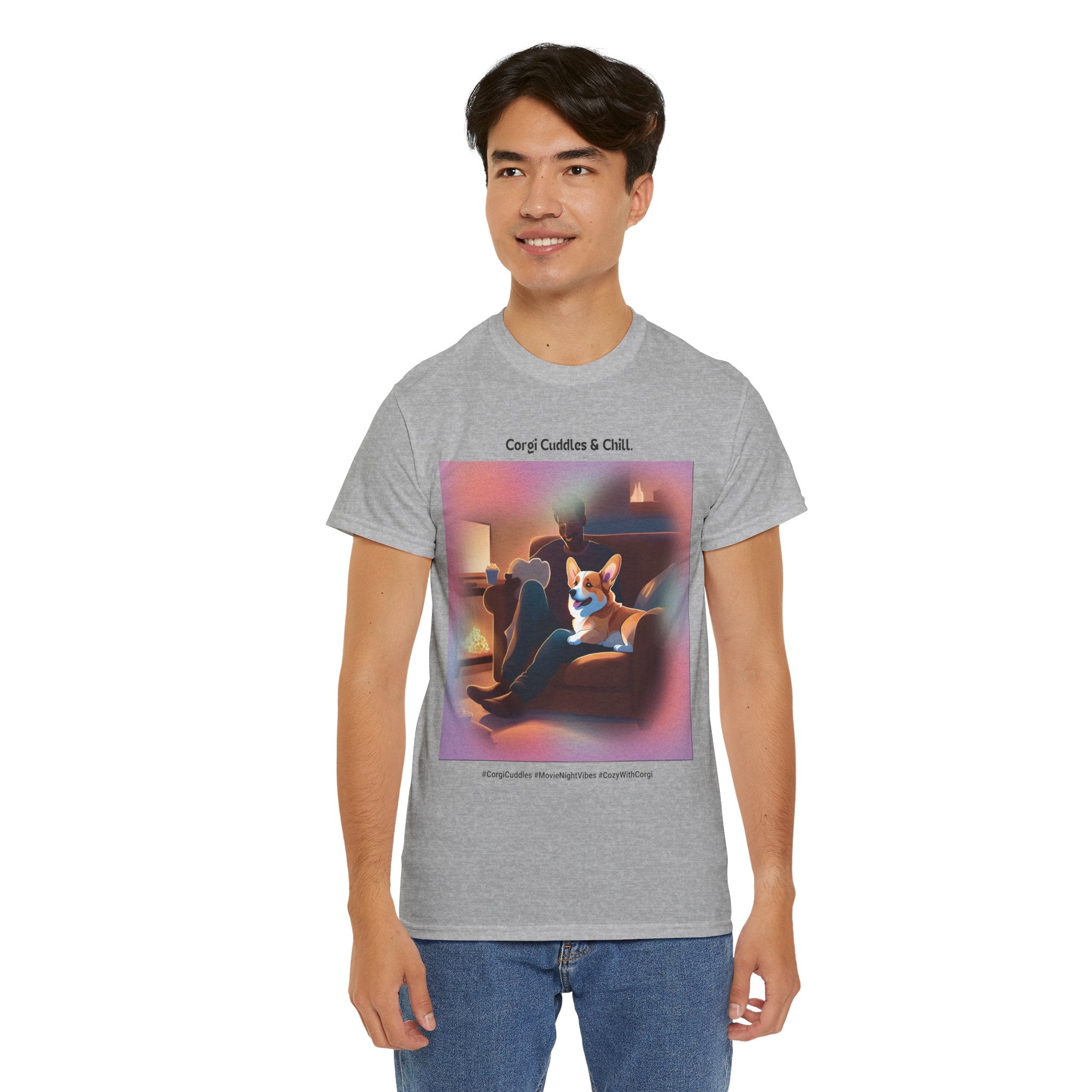 Men's - Corgi Cuddles & Chill: Cozy Movie Nights T-Shirt