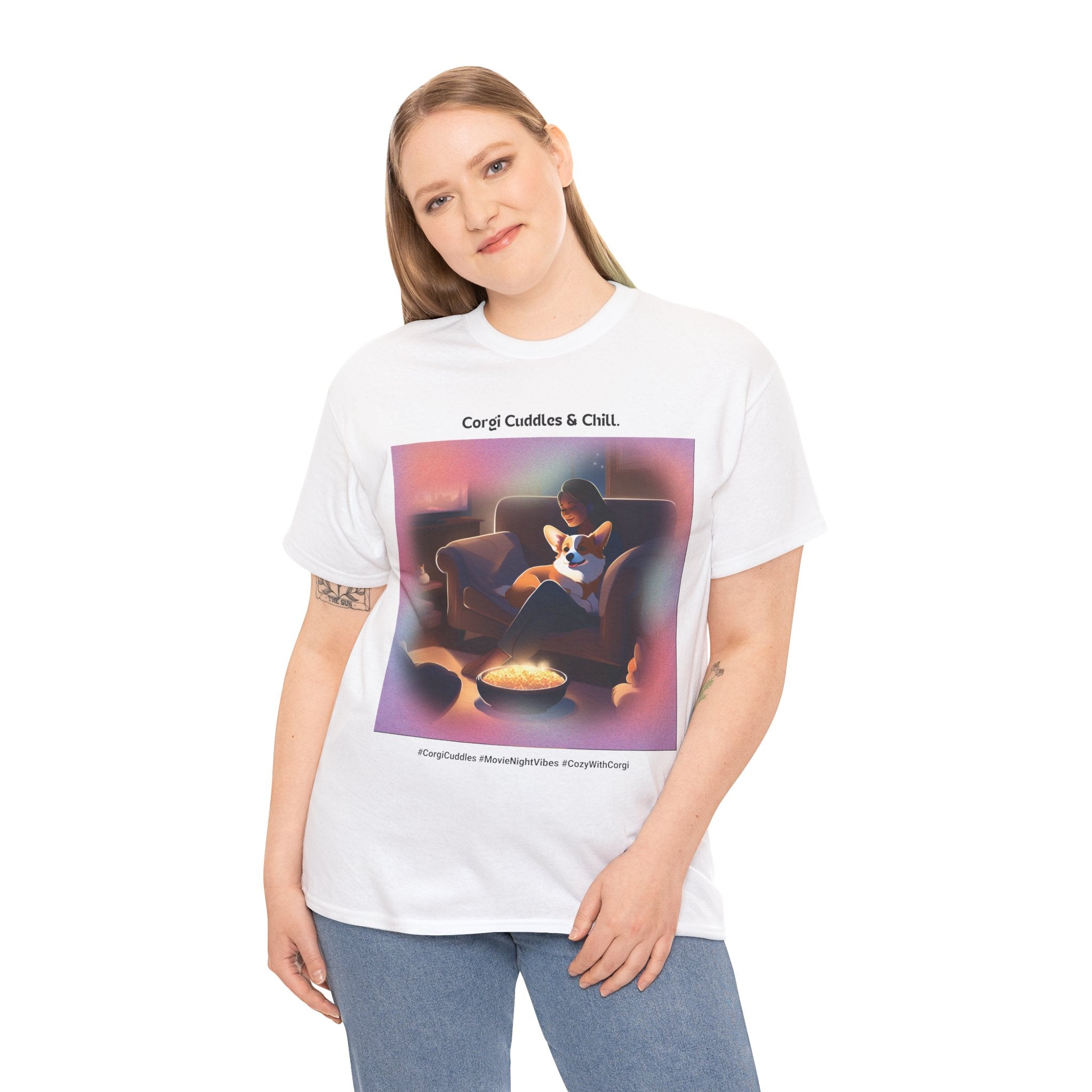 Women's - Corgi Cuddles & Chill: Cozy Movie Nights T-Shirt