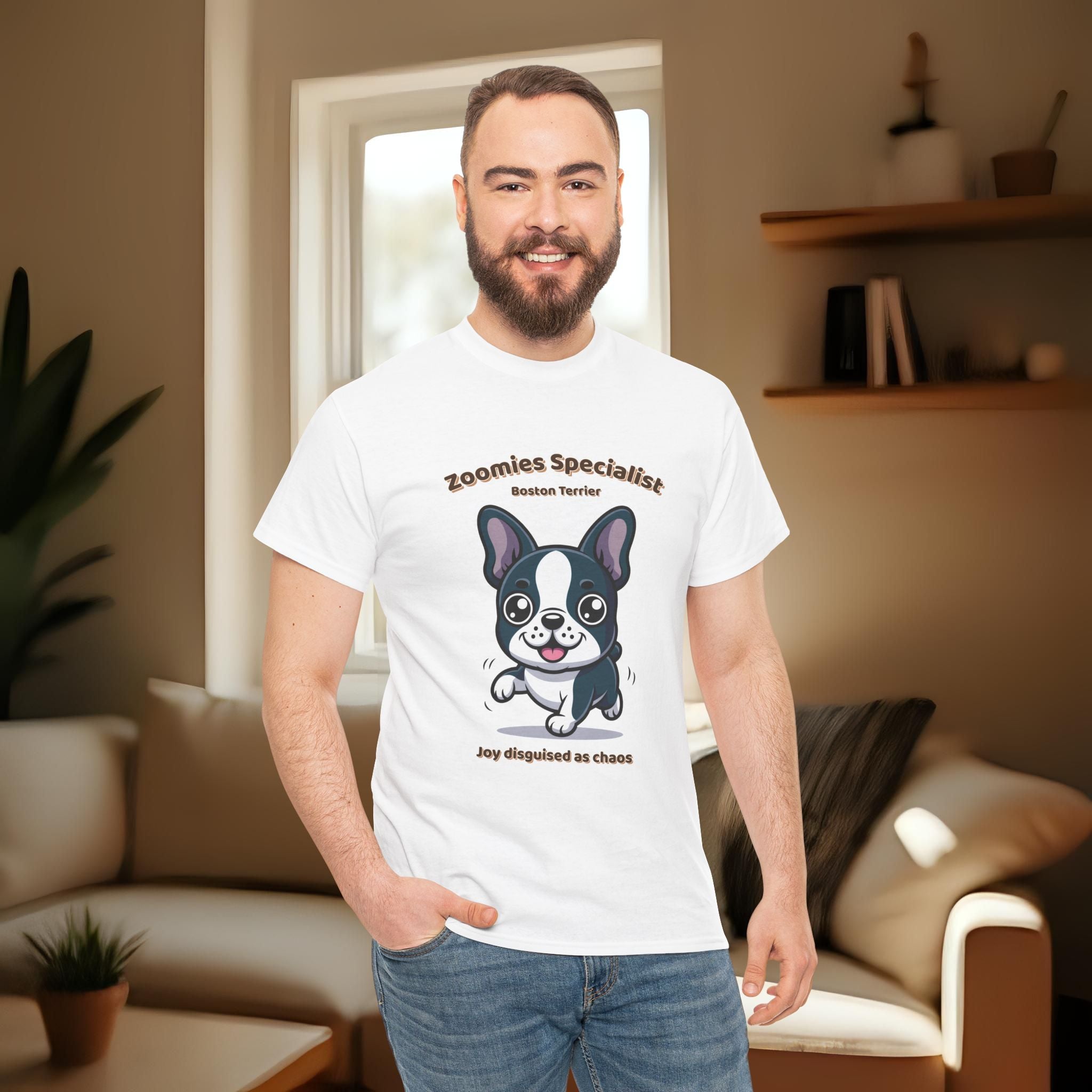 Unisex T-Shirt – Zoomies Specialist: Boston Terrier Everyday Moments Edition