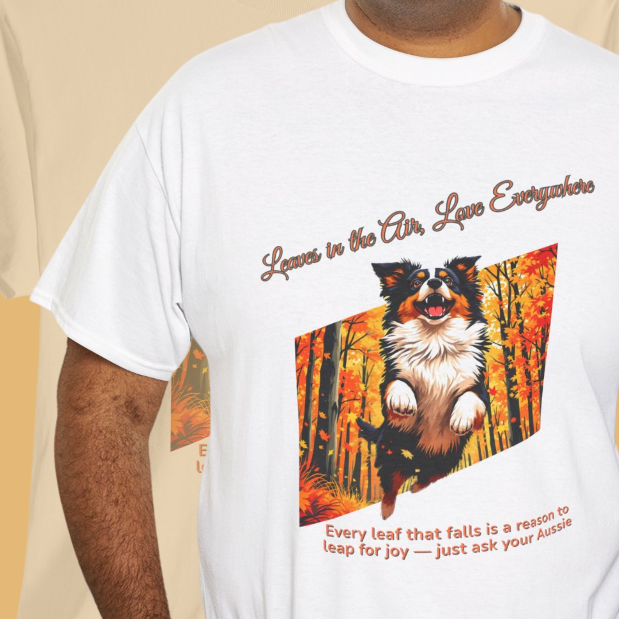 Unisex T-Shirt – Leaves in the Air, Love Everywhere: Australian Shepherd Autumn Shirt