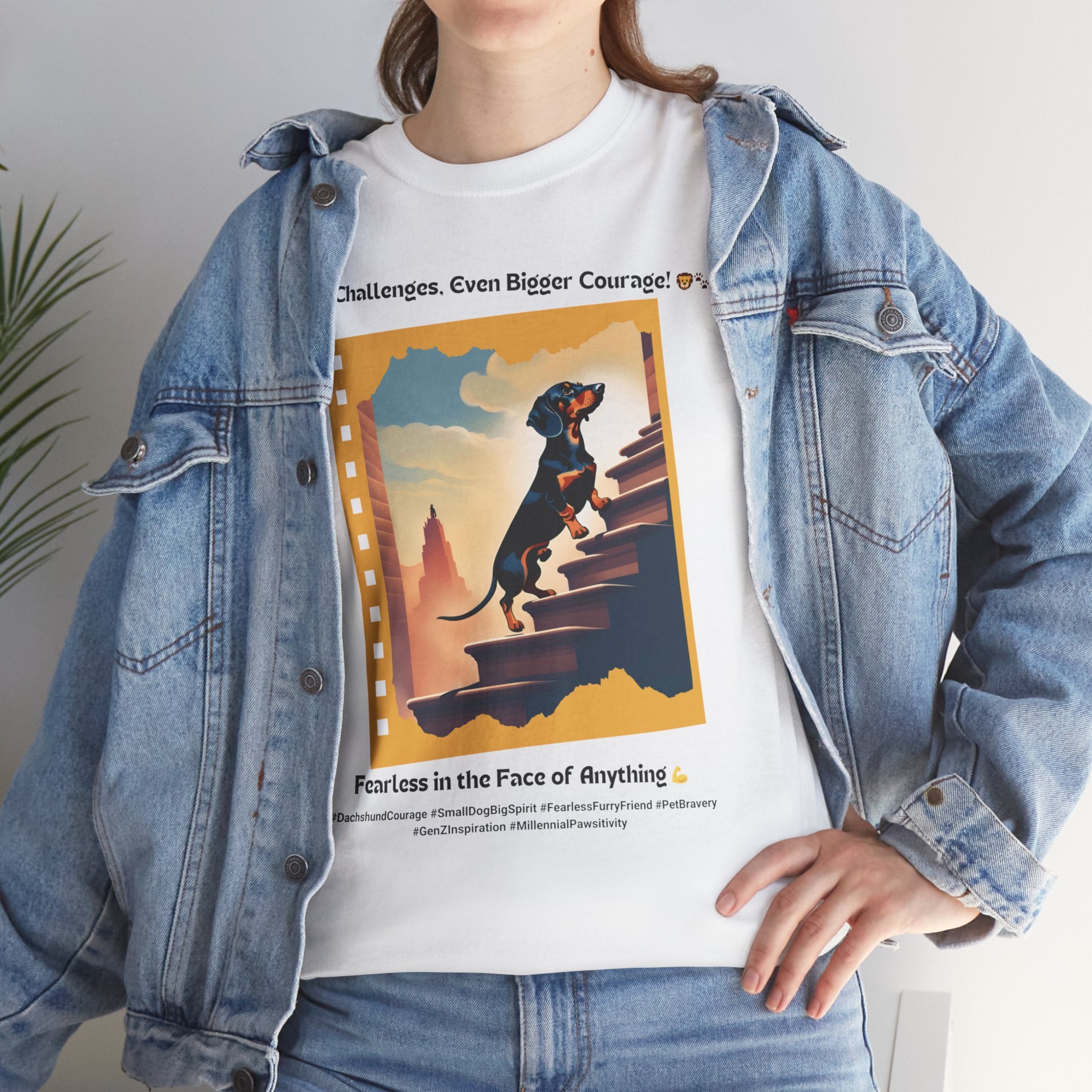 Unisex - Big Challenges, Even Bigger Courage: Dachshund Spirit T-Shirt