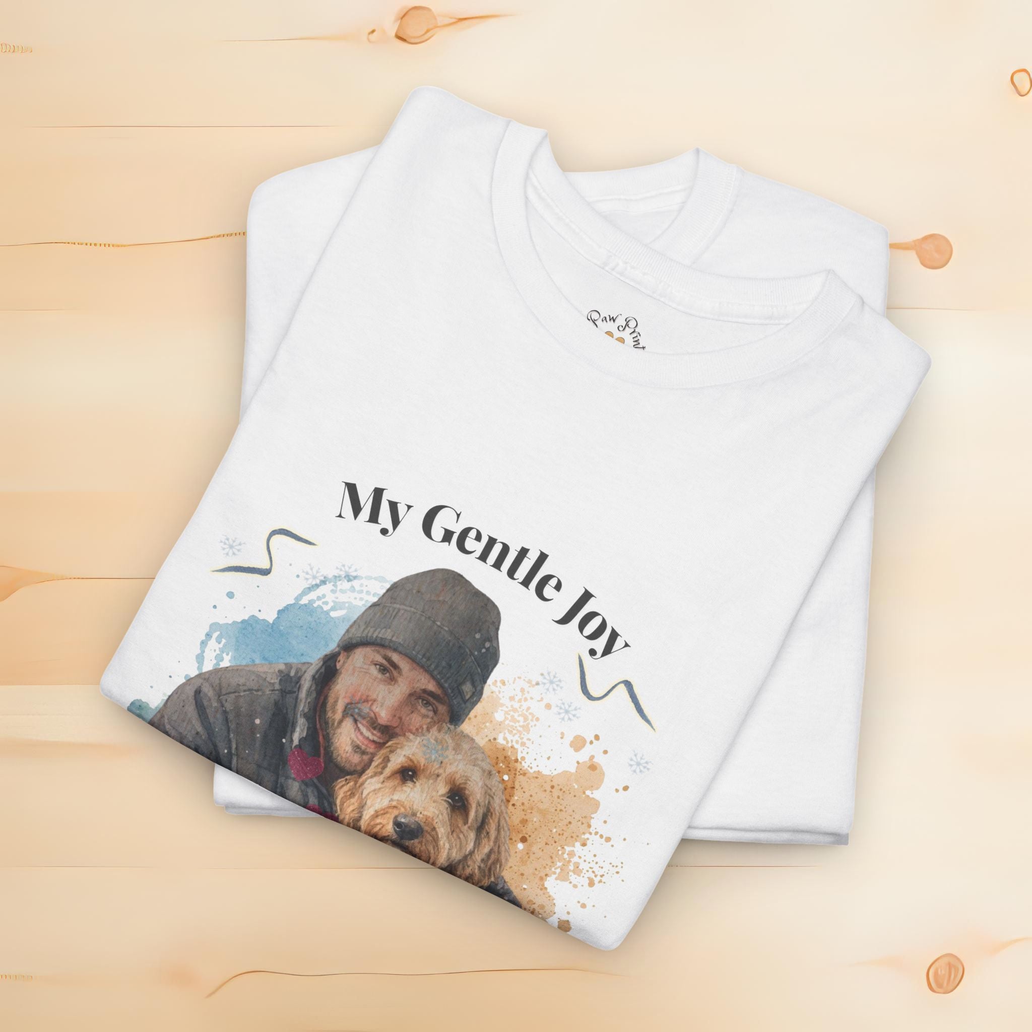 Unisex Personalized T-Shirt – My Gentle Joy: Custom Doodle (Goldendoodle/Labradoodle) Watercolor Winter Portrait