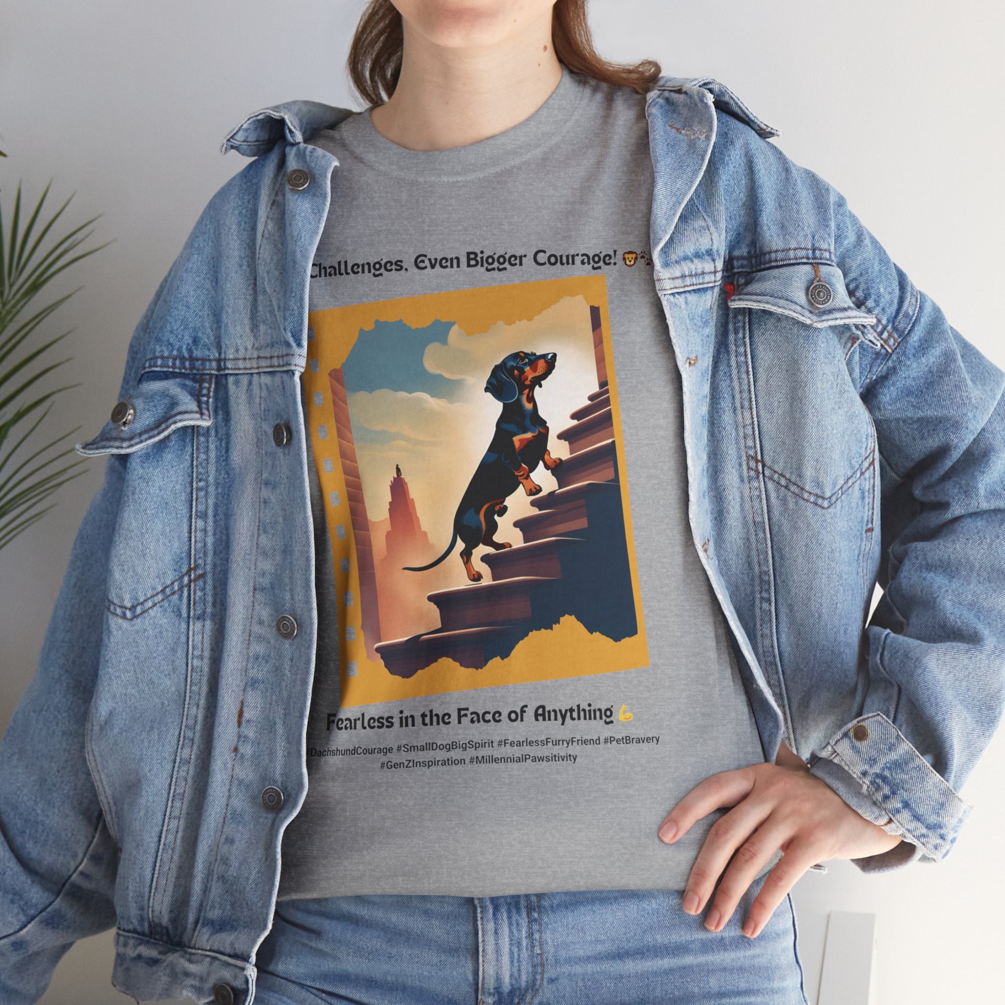 Unisex - Big Challenges, Even Bigger Courage: Dachshund Spirit T-Shirt