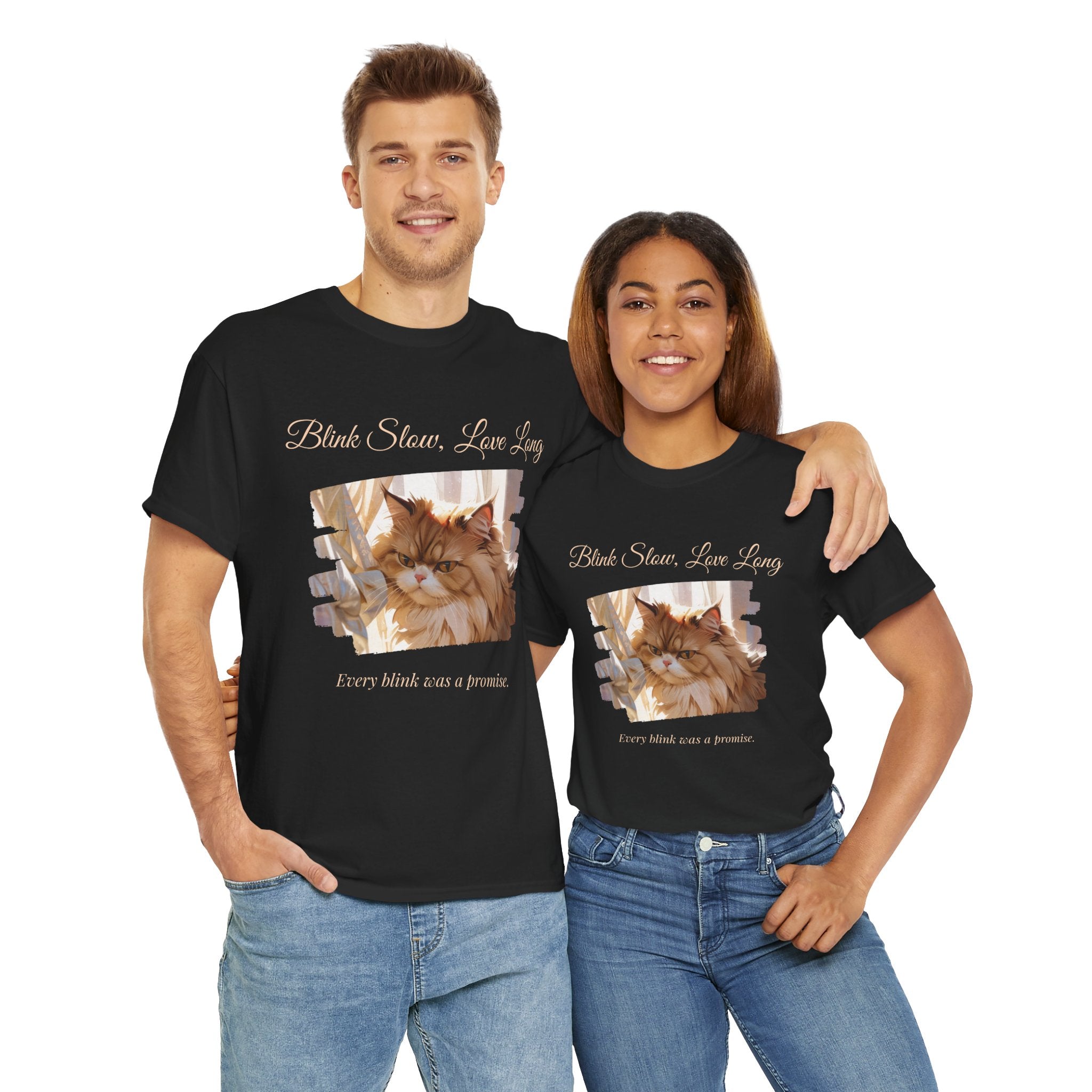 Unisex “Blink Slow, Love Long” Persian Cat T-Shirt – Sentimental Cat Lover Tee