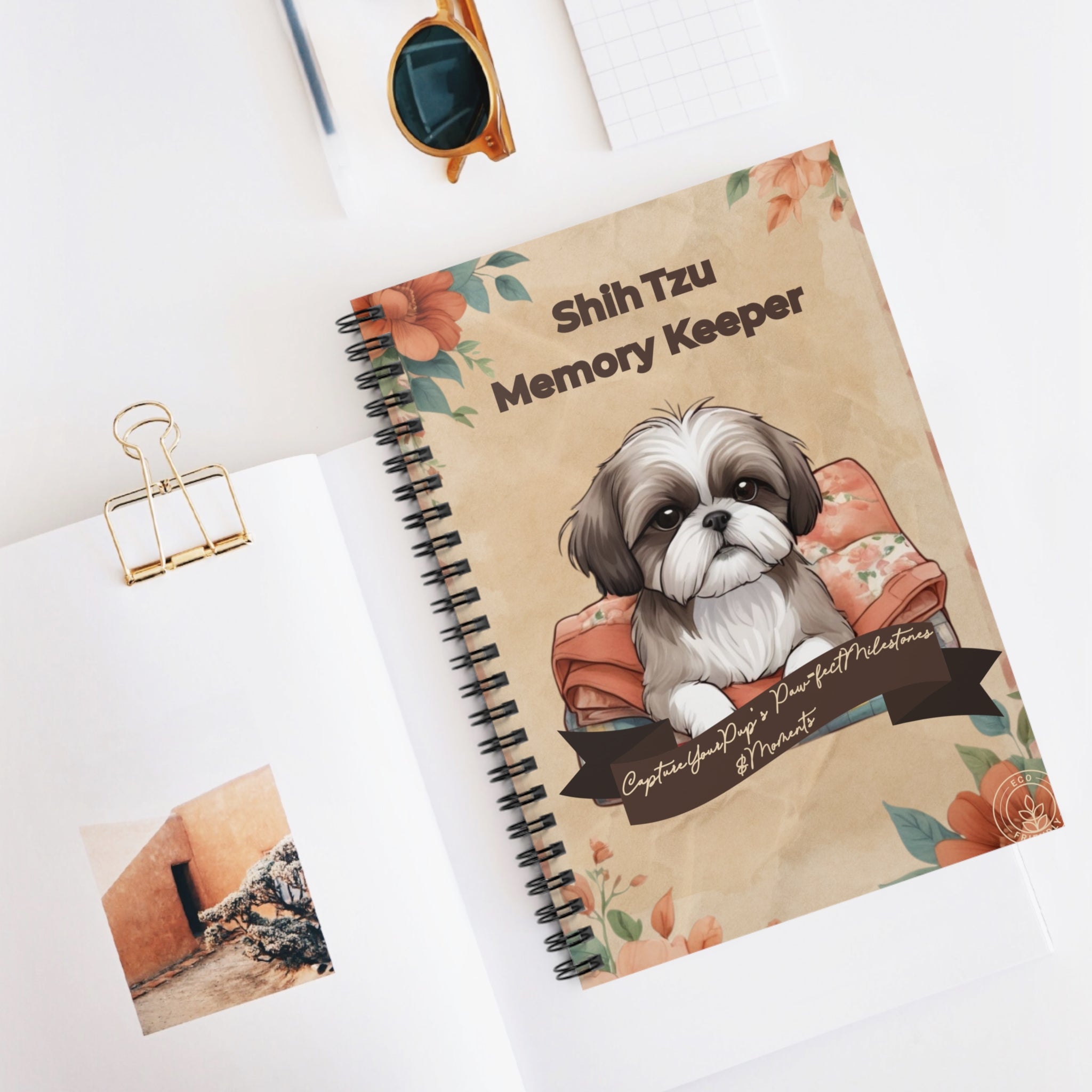 Shih Tzu Memory Keeper Notebook, Dog Lover Journal, Pet Memory Book, Cute Floral Spiral Notebook, Gift for Dog Owners