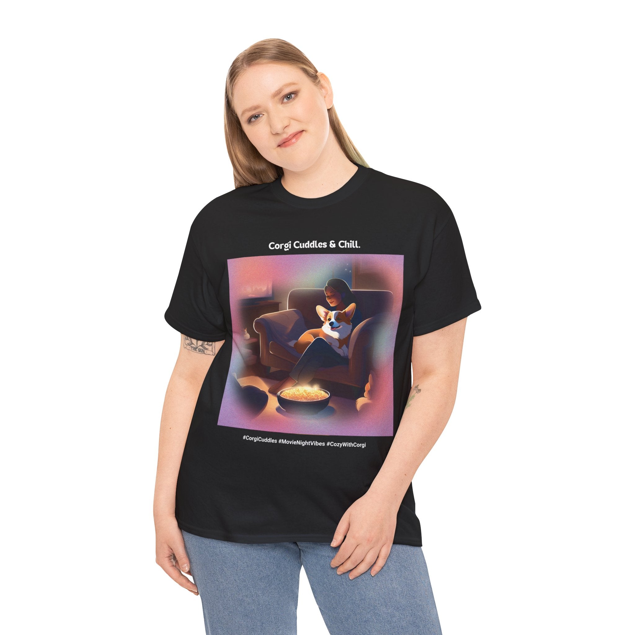 Women's - Corgi Cuddles & Chill: Cozy Movie Nights T-Shirt