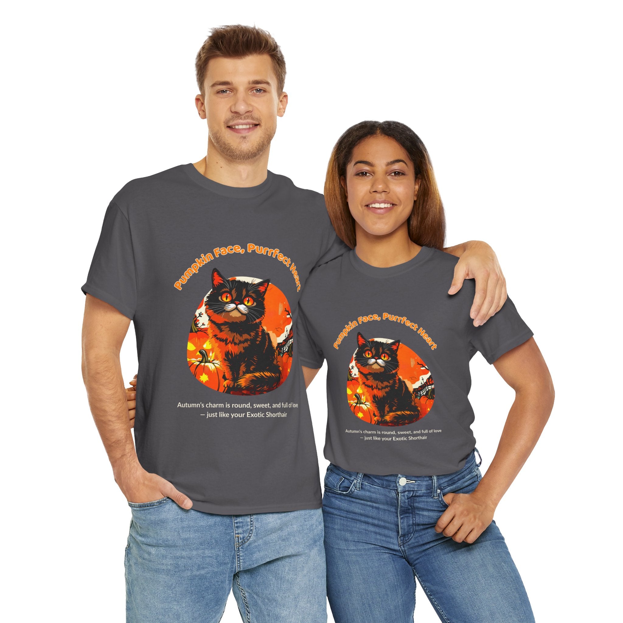 Unisex T-Shirt – Pumpkin Face, Purrfect Heart: Exotic Shorthair Fall Shirt