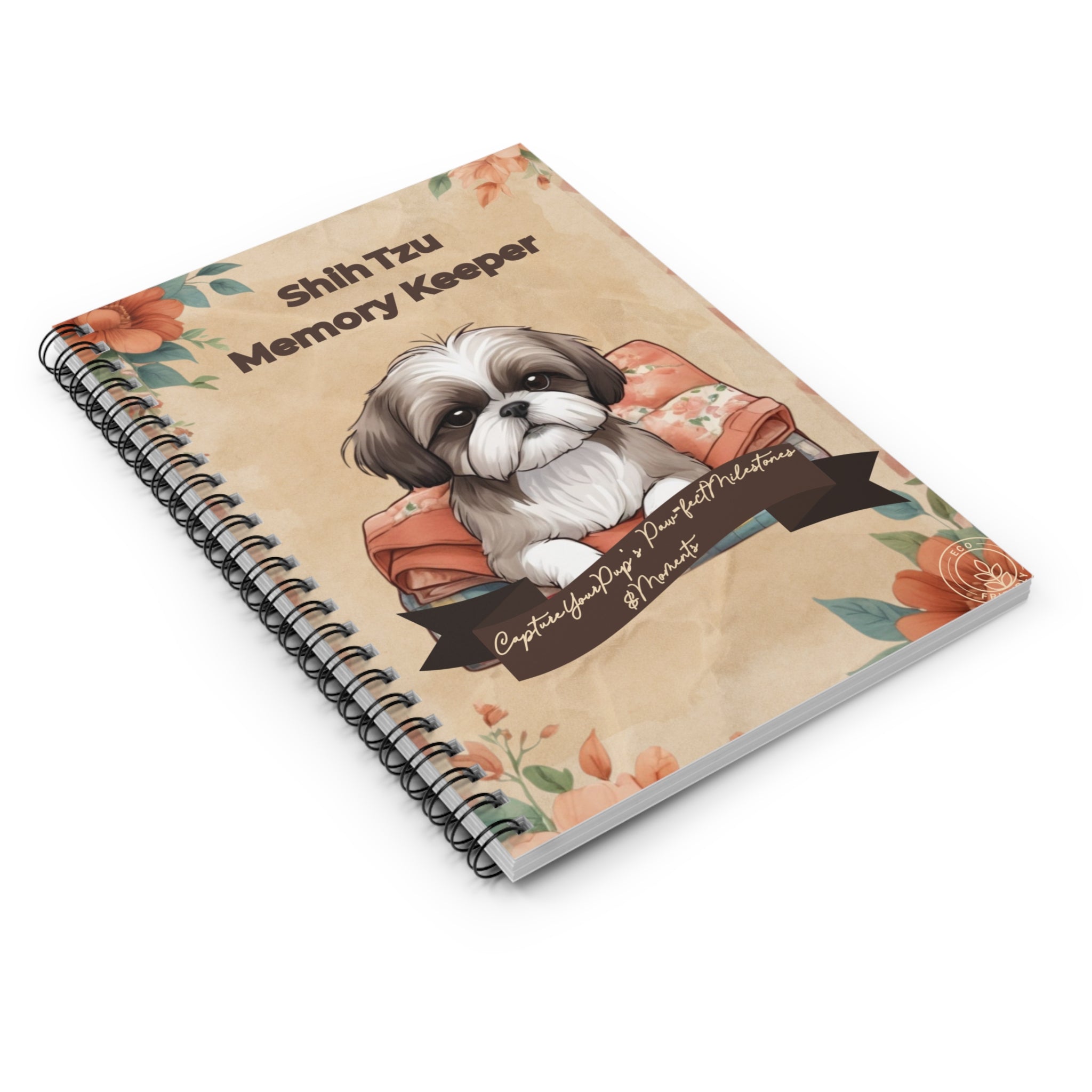 Shih Tzu Memory Keeper Notebook, Dog Lover Journal, Pet Memory Book, Cute Floral Spiral Notebook, Gift for Dog Owners
