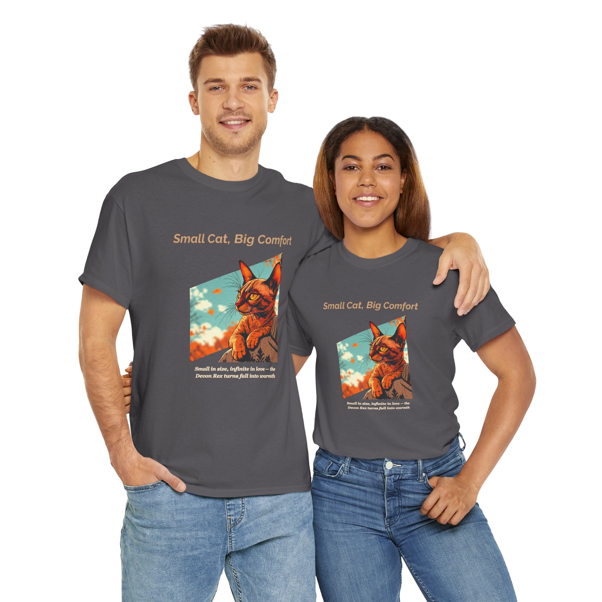 Unisex T-Shirt – Small Cat, Big Comfort: Devon Rex Fall Shirt