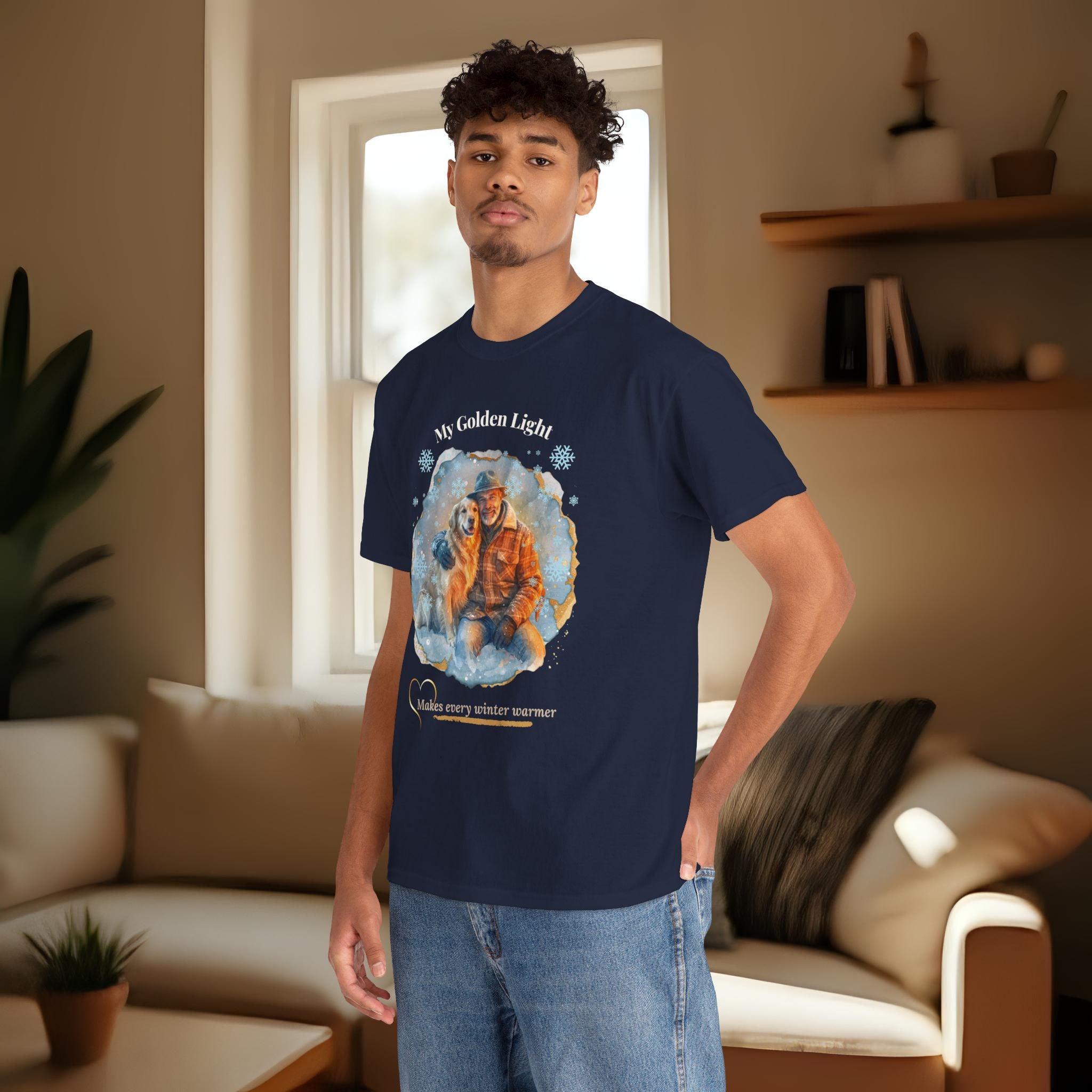 Unisex Personalized T-Shirt – My Golden Light: Custom Golden Retriever Watercolor Winter Portrait