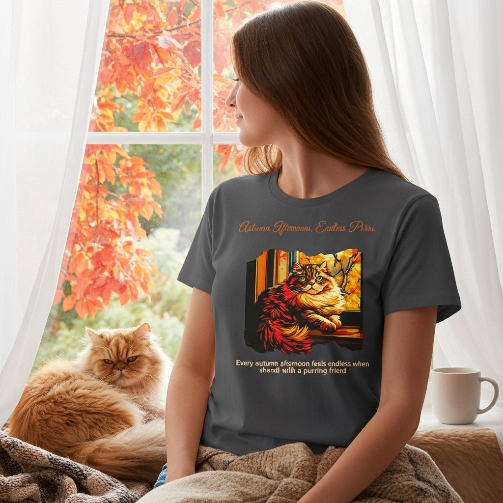 Unisex T-Shirt – Autumn Afternoons, Endless Purrs: Persian Cat Fall Shirt